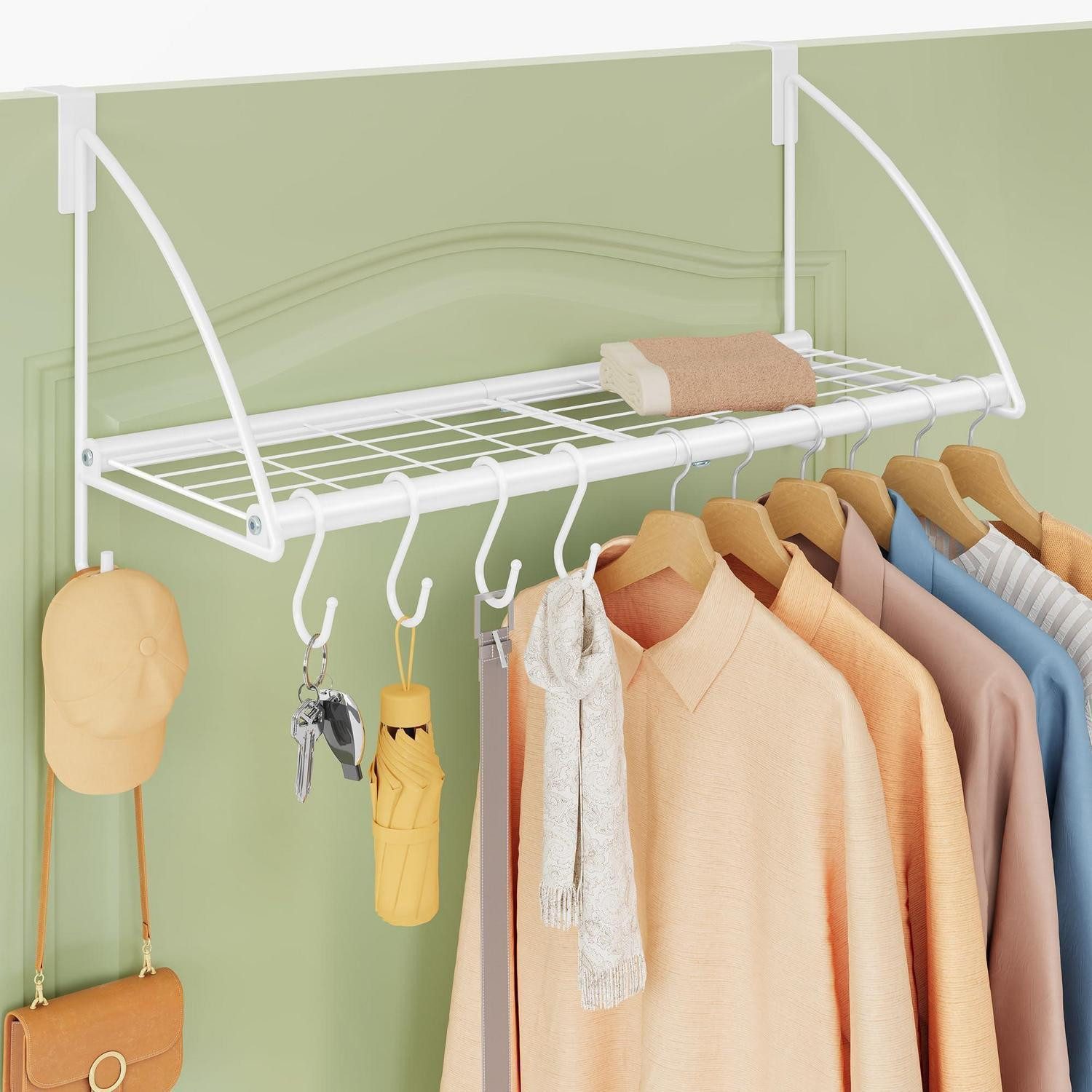 LuxusKollektion Garderobenhaken Türgarderobe mit Ablage 6 Haken Weiß 61.5CM