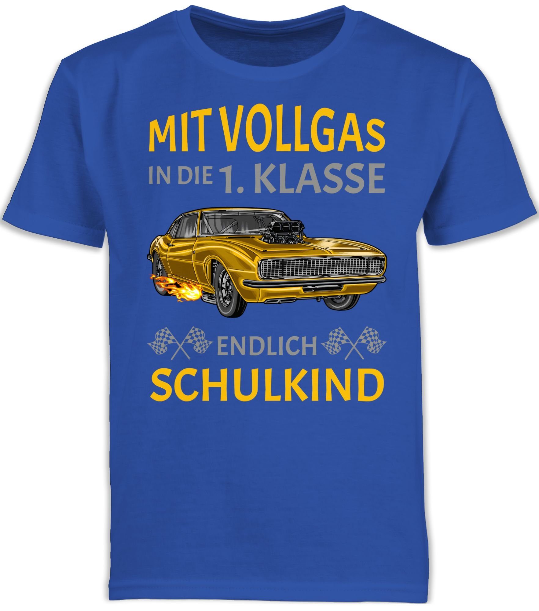 Shirtracer T-Shirt Mit Vollgas in die 1. Klasse Endlich Schulkind - Auto Rennauto Einschulung Junge Schulanfang Geschenke 2 Royalblau