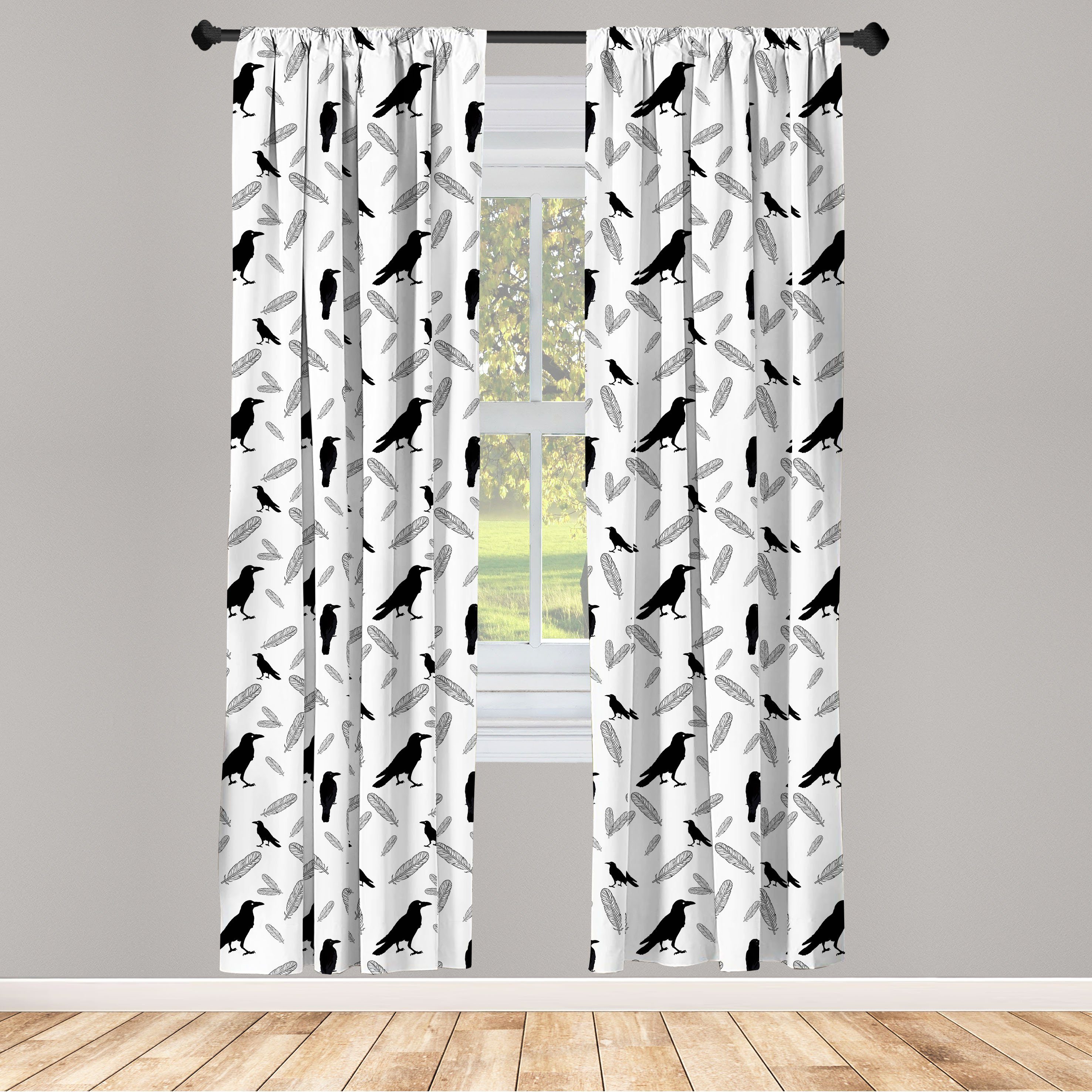 Gardine Vorhang für Wohnzimmer Schlafzimmer Dekor, Abakuhaus, Microfaser, Schwarze Krähe Goth Vögel und Federn