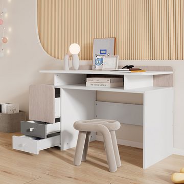 OKWISH Einzelbett Jugendbett (Schreibtisch, mit drei Schubladen und einem Zwischengeschoss, Schubladen mit leisen Gleitern), keine Stühle