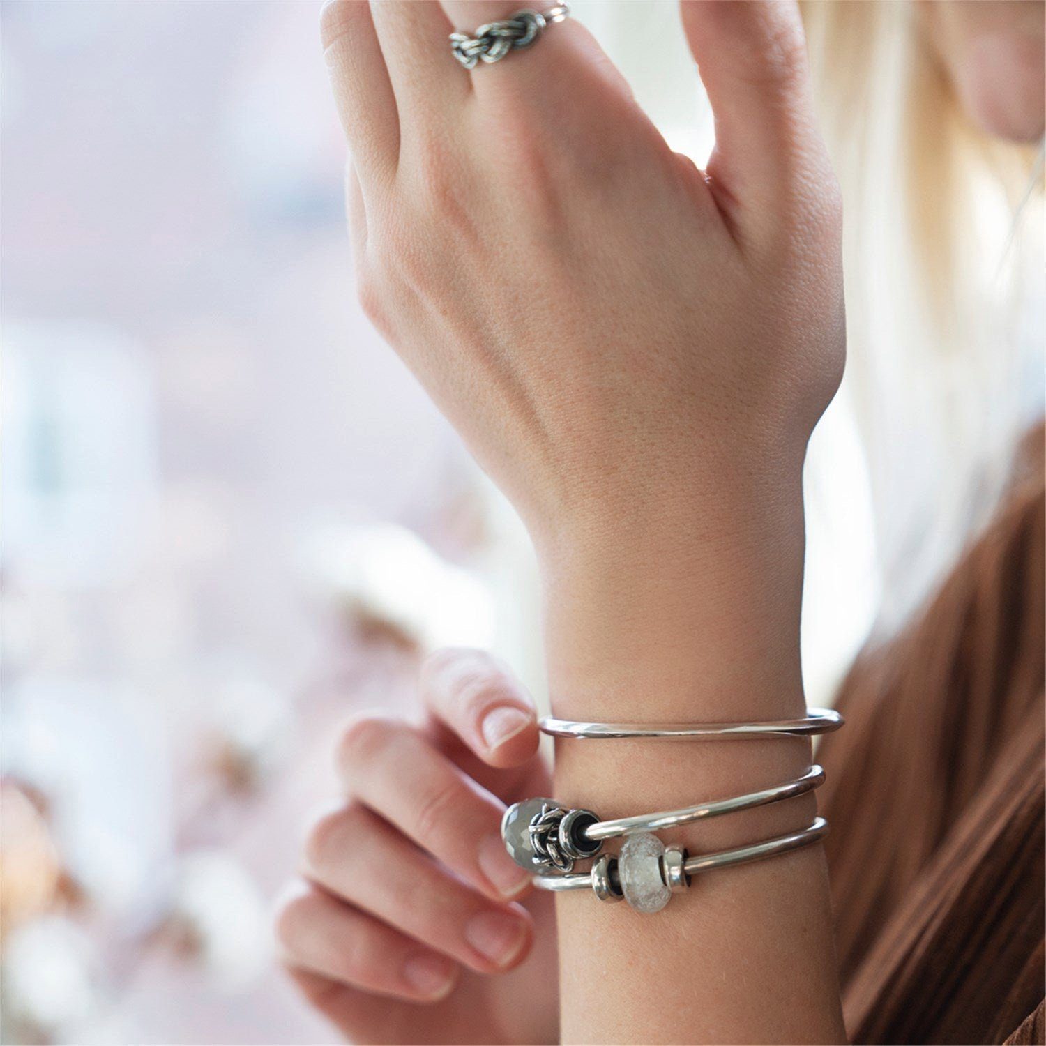 Trollbeads Armspange Sterling Silber Armspange mit zwei Silber Spacer, TAGBO-00270