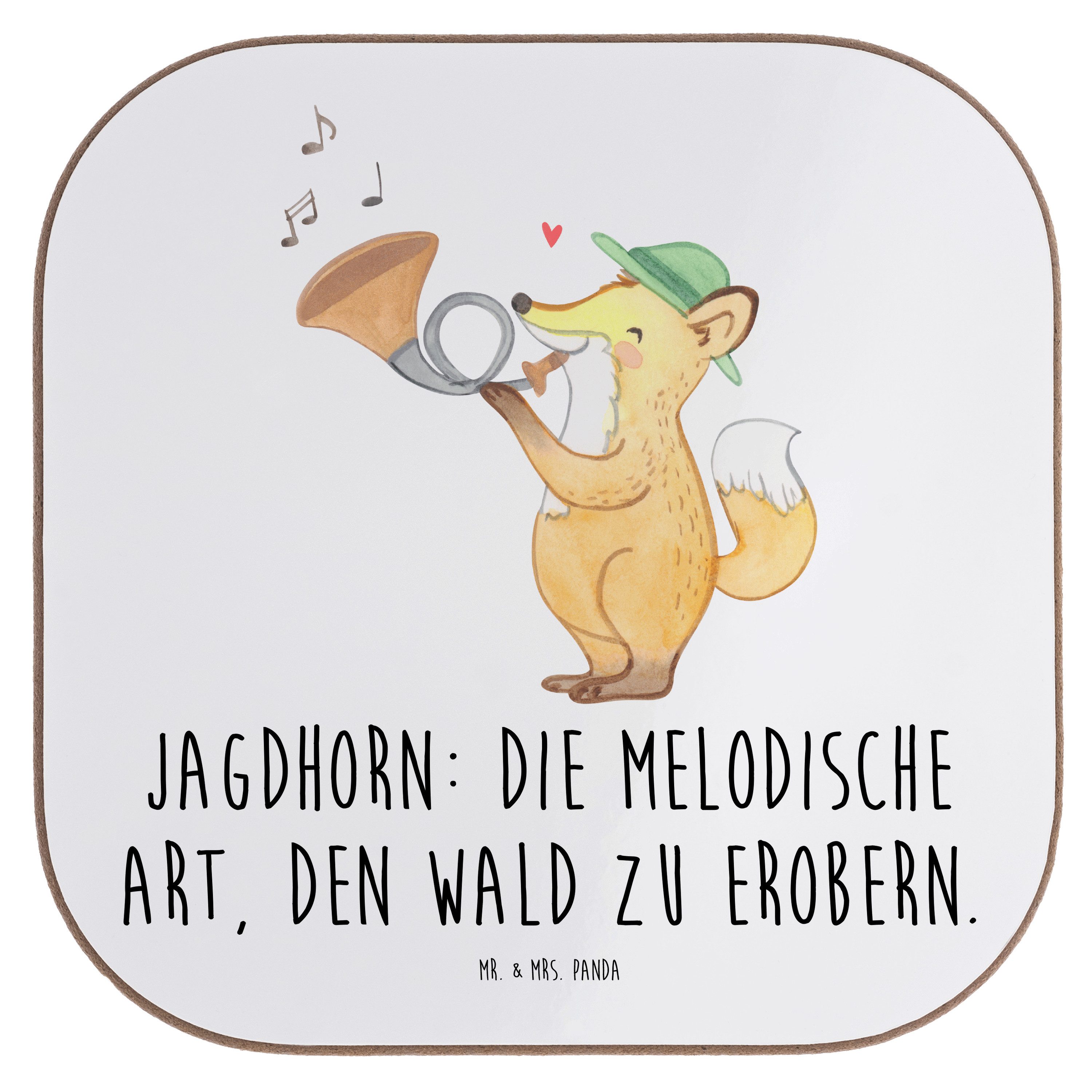 Mr. & Mrs. Panda Getränkeuntersetzer Jagdhorn Magie, Untersetzer für Gläser, Weiß, Jagdsignal, Musik, Tass, Packung, Profimusiker Dekoration Untersetzer Glas
