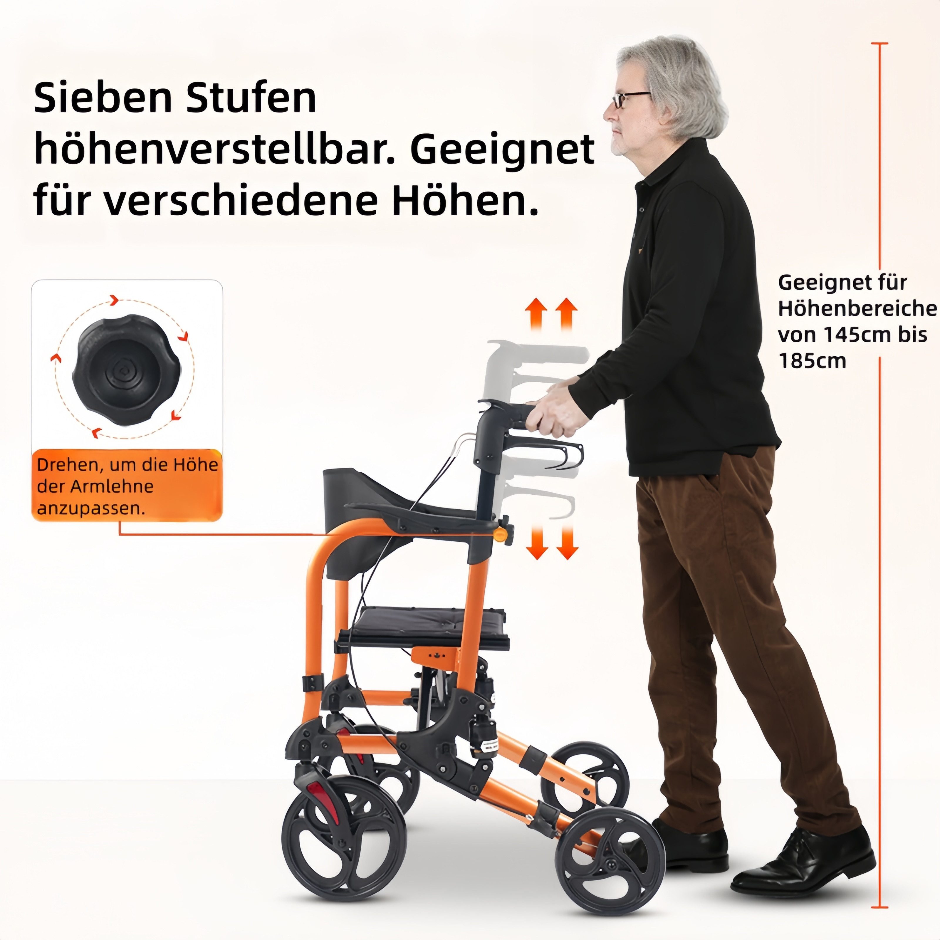 COVNBXN Rollator Faltbarer Alu Gehrwagen mit Tasche 100kg belastbar ergonomischer Griff, Reha Sturzschutz Manualrollstuhl