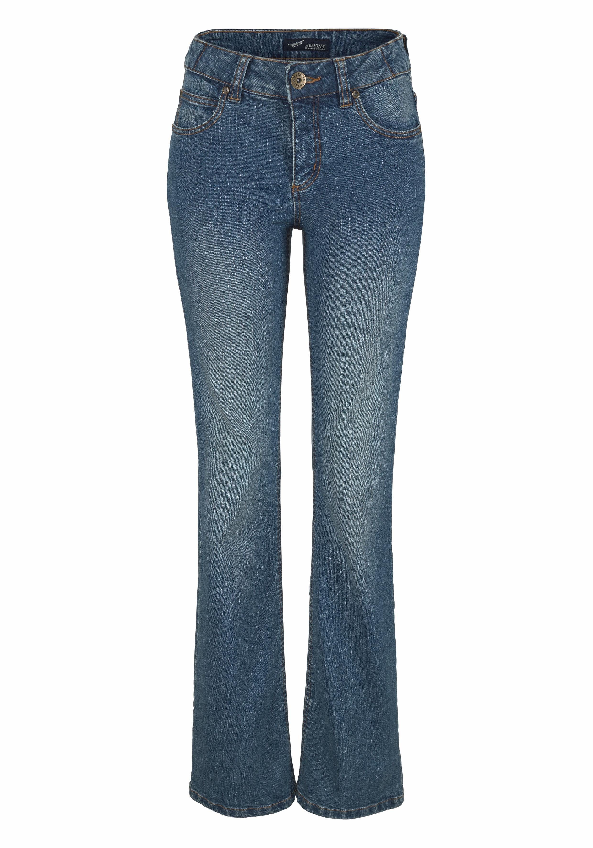 High seitlichem Arizona Bootcut-Jeans Bund Gummizugeinsatz Waist mit blue-used