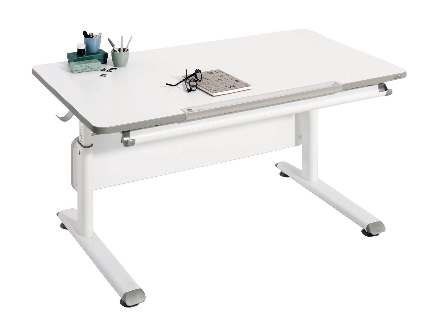 Steiff by PAIDI Schreibtisch Schreibtisch, DIEGO, Weiß, B 120 cm, T 70 cm, mit Ablagemulde, Lineal und Haken, B 120 x H 53 x T 70 cm