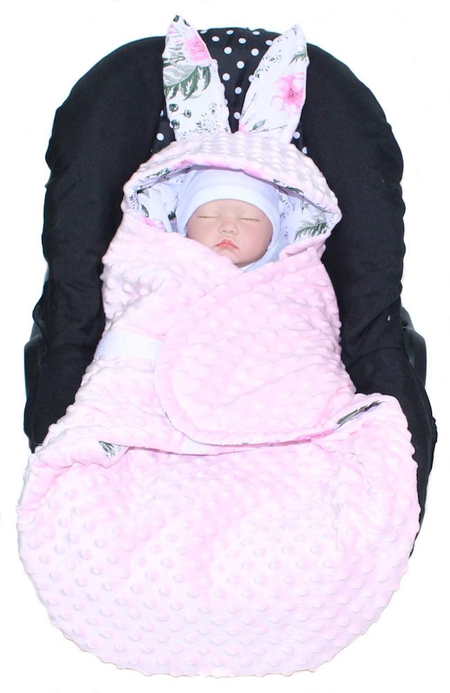 Einschlagdecke Baby mit Kapuze für Babyschale Fußsack Minky, Primawela