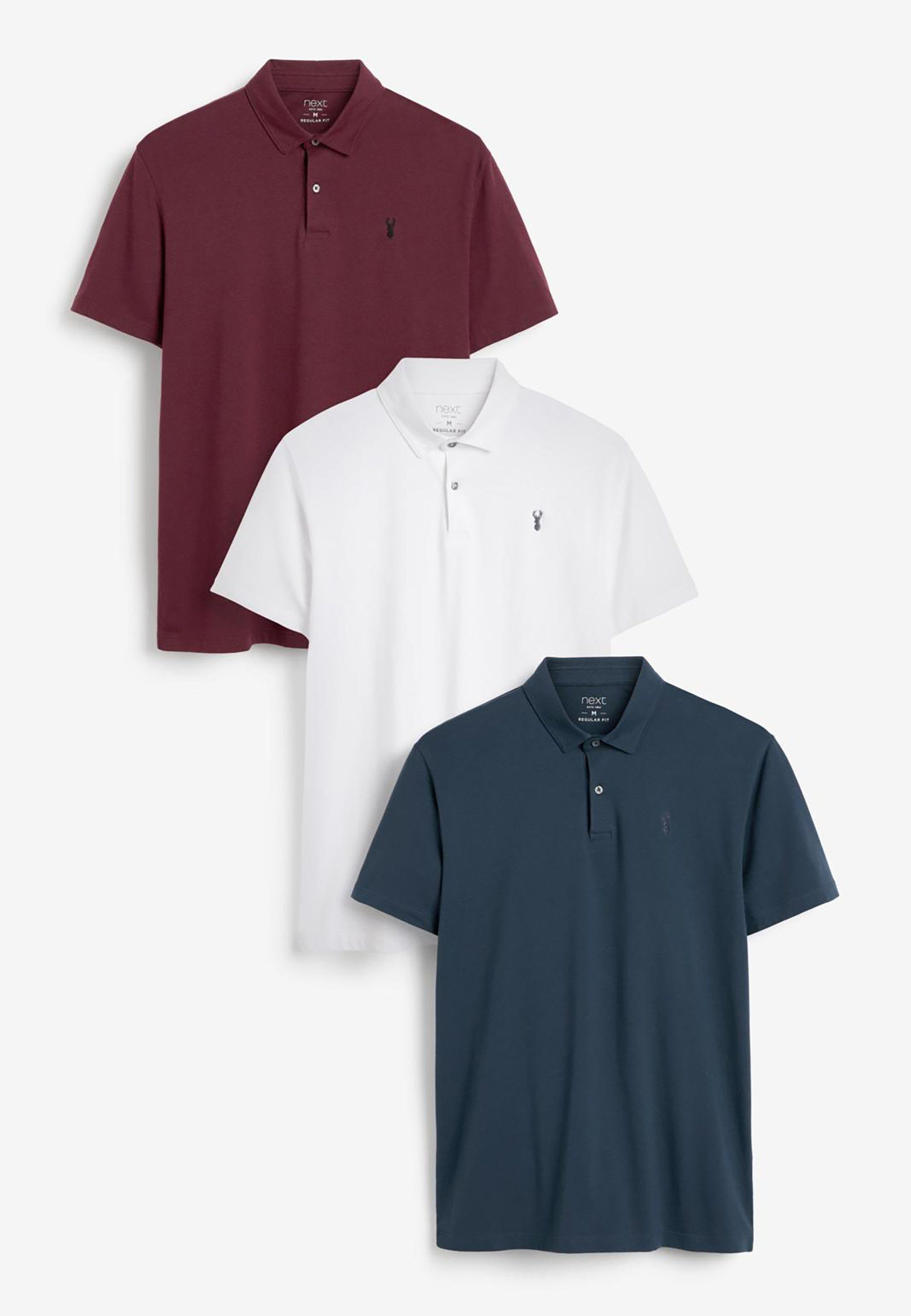 Next Poloshirt Poloshirts aus Jersey im 3er-Pack (3-tlg) Navy/White/Burgundy