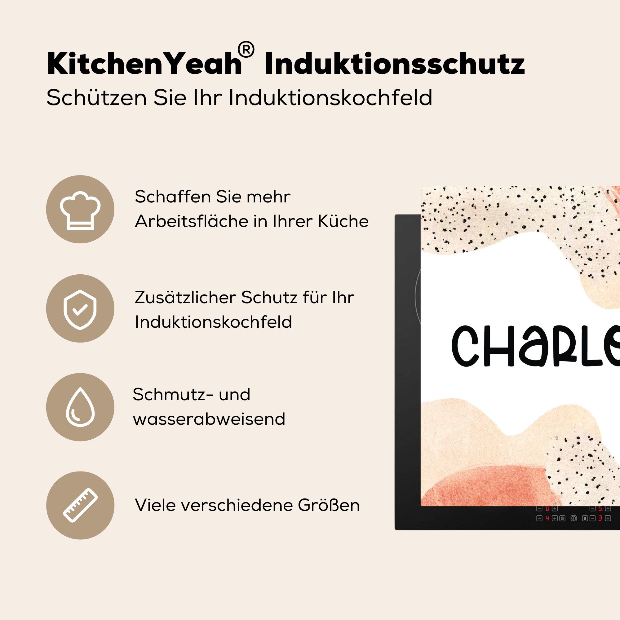 - küche (1 Herdblende-/Abdeckplatte - 78x78 Pastell Arbeitsplatte für Mädchen, Charlotte Ceranfeldabdeckung, cm, MuchoWow Vinyl, tlg),