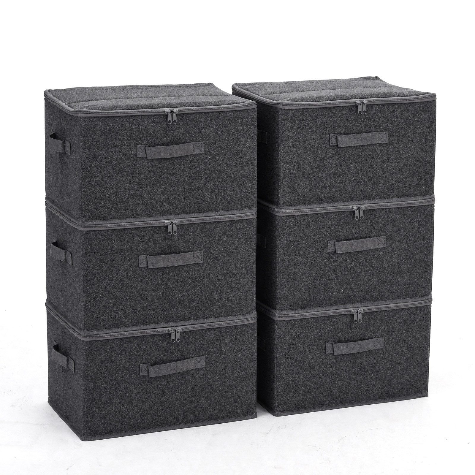 Sekey Aufbewahrungsbox Aufbewahrungsboxen mit Deckel 45L Stapelbar Faltbare Ordnungsboxen (6 St), 6er Set Faltbox, Organizer Kleidung Vliesstoff Boxen für Schrank Regal