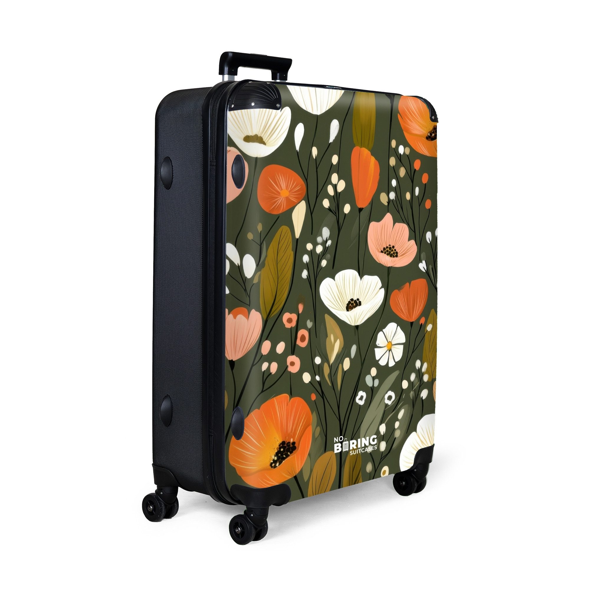 NoBoringSuitcases.com© Hartschalen-Trolley Weiße und orangefarbene Blüten günstig online kaufen