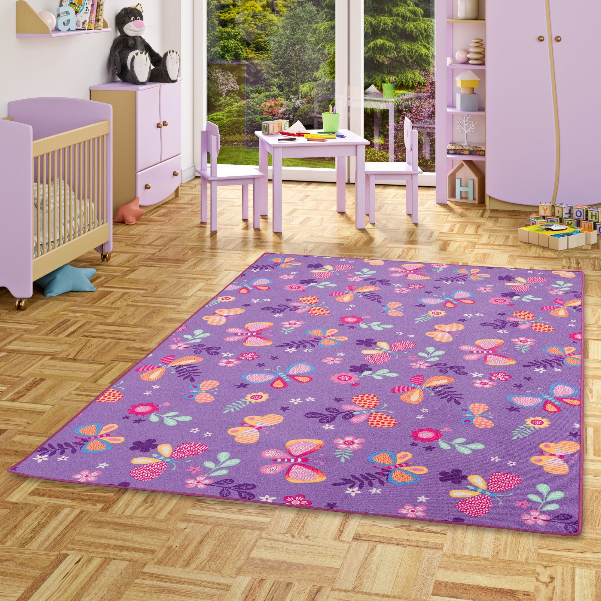 Snapstyle Kinderteppich Kinder Spiel Teppich Schmetterling, günstig online kaufen
