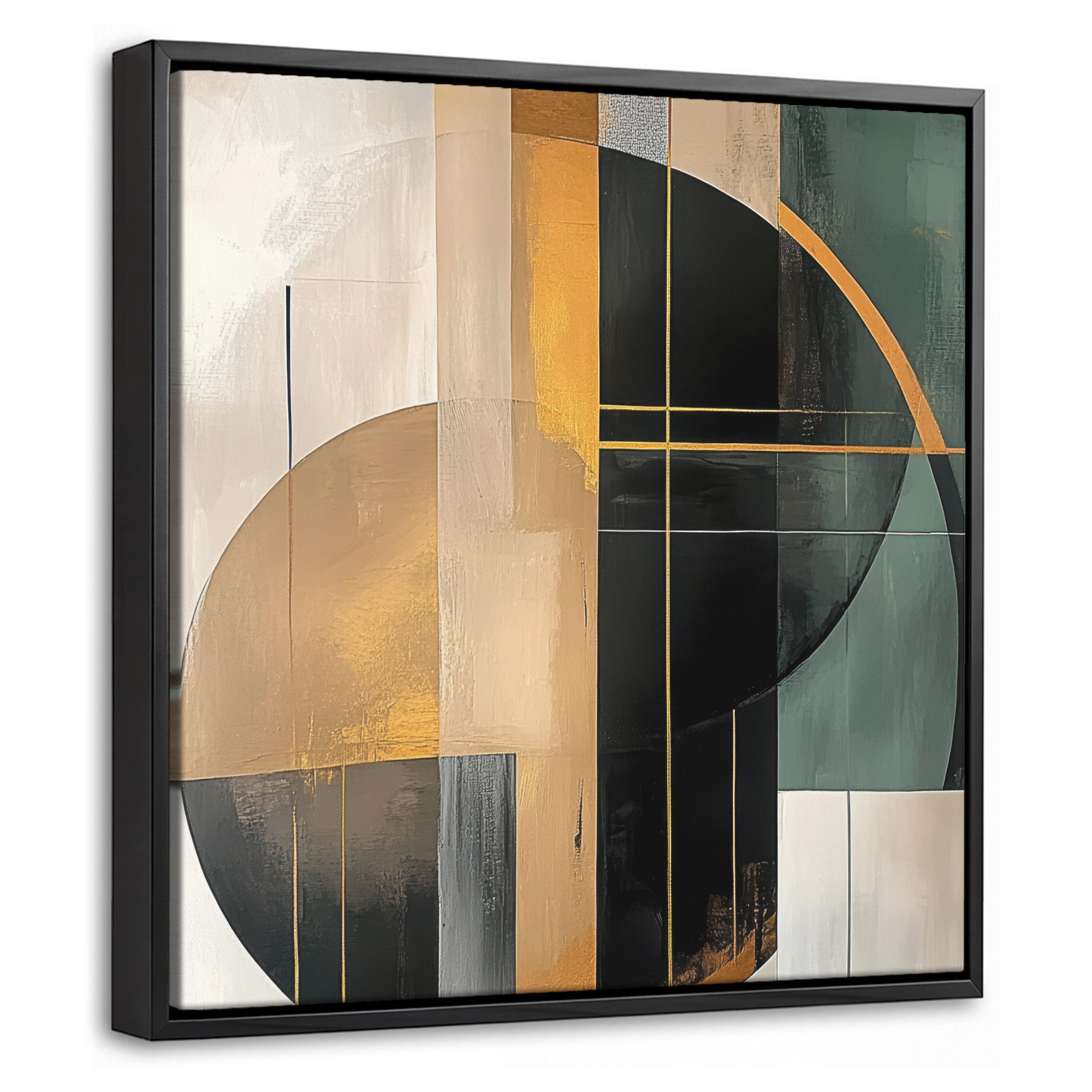 OneMillionCanvasses® Leinwandbild mit Rahmen - Abstrakt - Gold - Bronze - Grün - Formen - Modern, Fotodruck (1 St), Leinwand Bilder Klein, Wand Dekoration Aesthetic 20x20cm