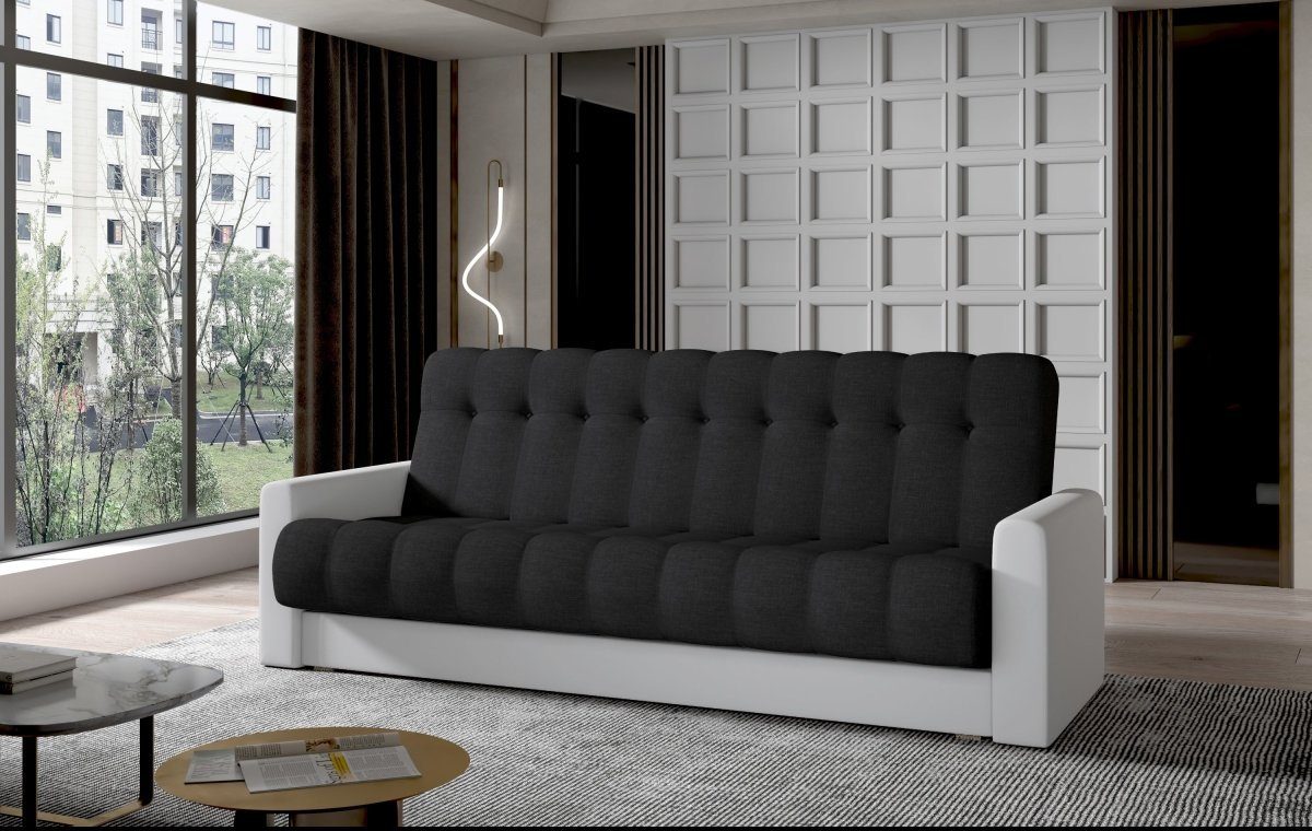 Luxusbetten24 Sofa Vido, mit Stauraum und Schlaffunktion Weiß/Schwarz