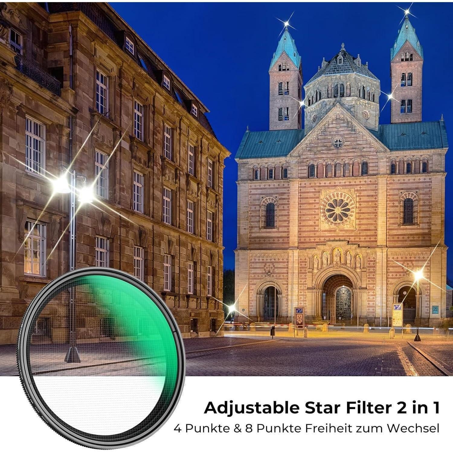 LuxusKollektion Nano K-Serie 58mm Variabler Sternfilter 4 & 8 Punkte - Optisches Sternfilter