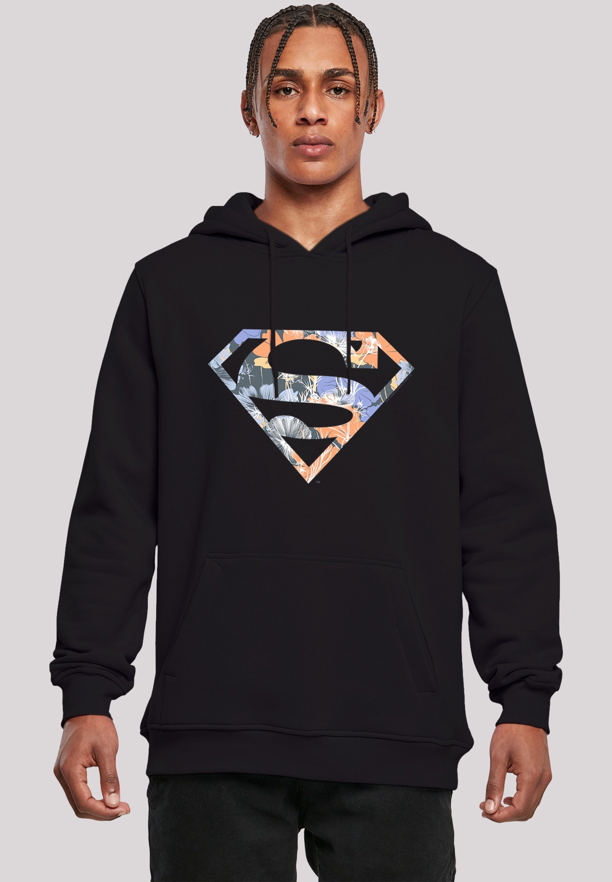 Sweatshirt Comics Kapuze Floral Hoodie geräumige Logo Superman und Herren,Premium Merch,Slim-Fit,Kapuzenpullover,Bedruckt, F4NT4STIC Kängurutasche DC Verstellbare Superheld