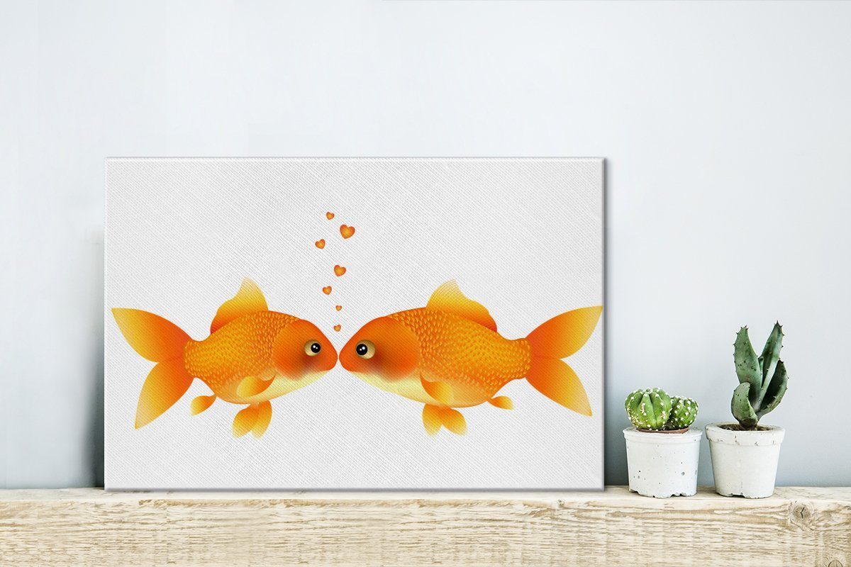 Eine von Wandbild cm Leinwandbilder, Goldfischen, Aufhängefertig, OneMillionCanvasses® St), 30x20 Leinwandbild Wanddeko, Illustration (1 küssenden