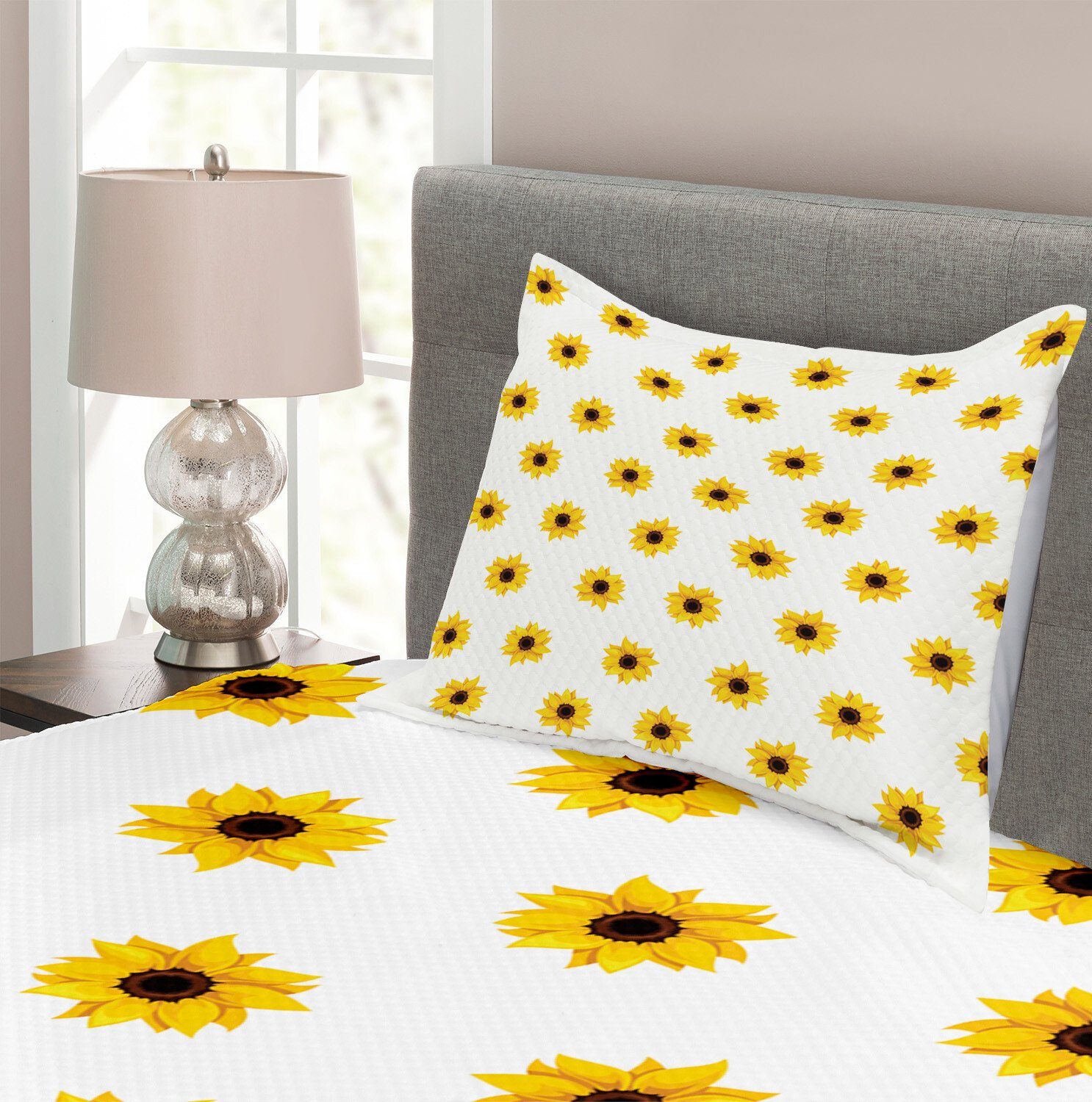 Natur Set Abakuhaus, Muster Gelb Sunflower mit Tagesdecke Waschbar, Kissenbezügen