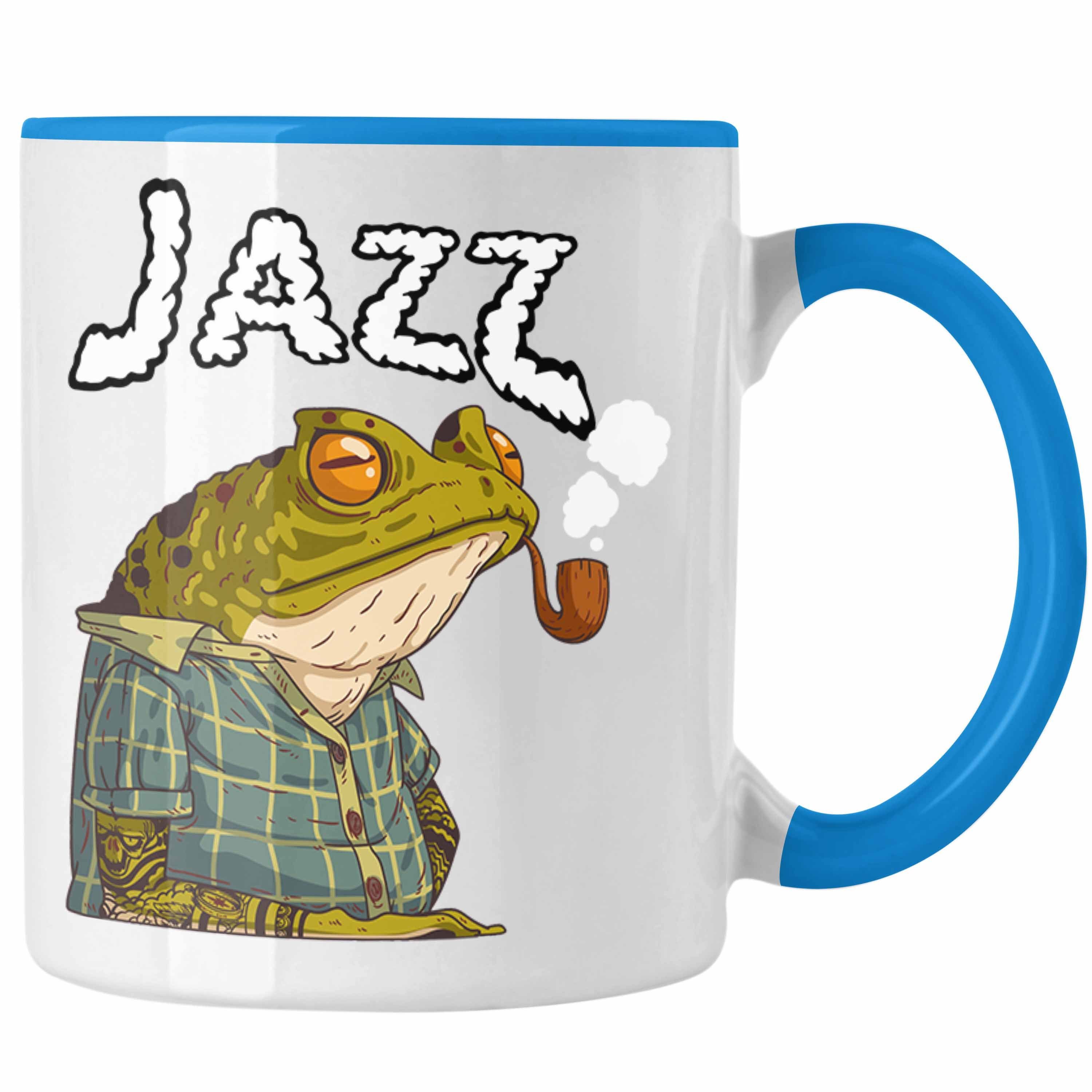 Trendation Tasse Jazz Tasse Grafik Geschenk Lustig Frosch Blau