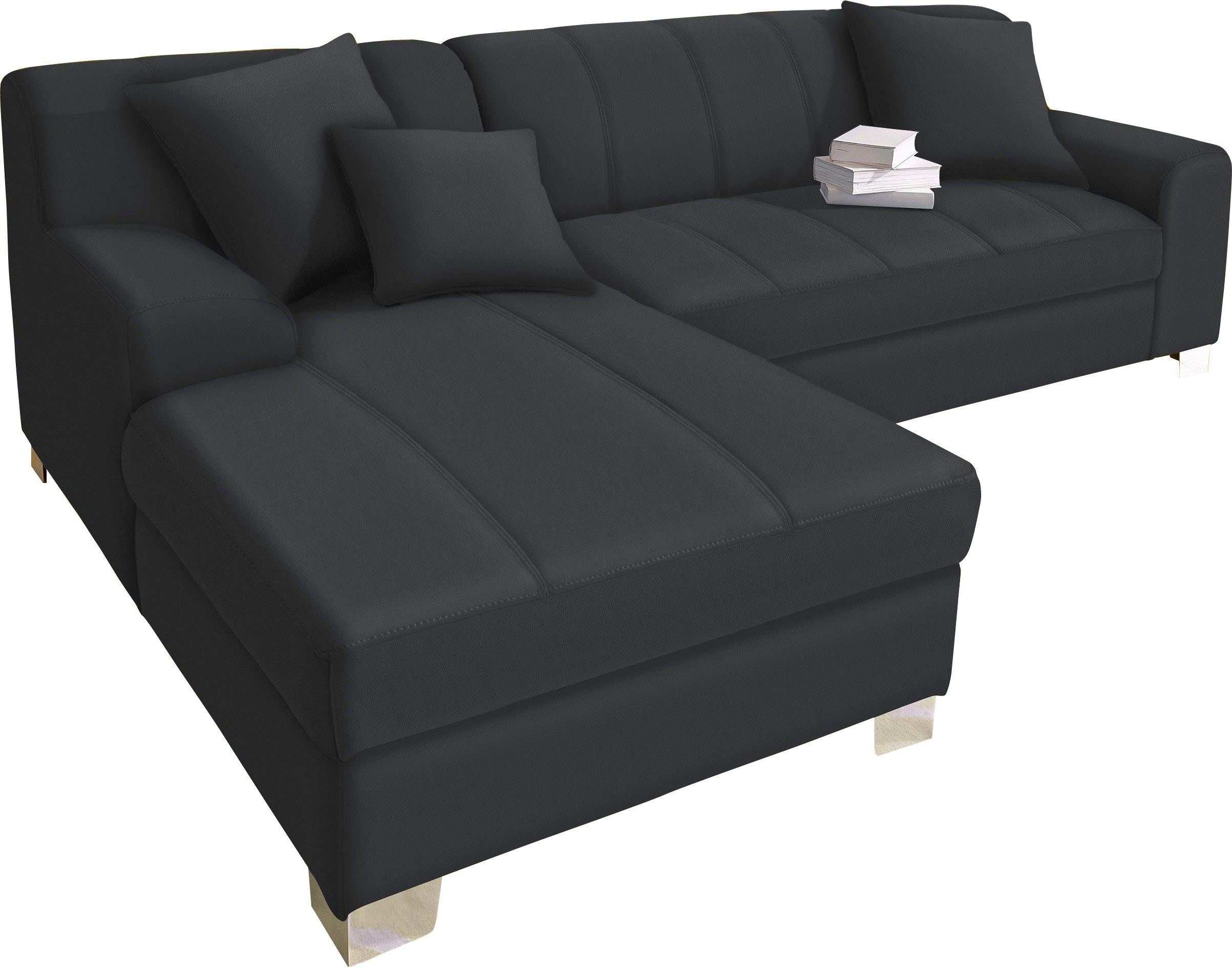 DOMO collection Ecksofa Turah incl. Zierkissen, moderne Steppung, auch in Leder, wahlw. mit Bettfunktion, L-Form, B/T: 239/152cm, Unser Dauertiefpreis