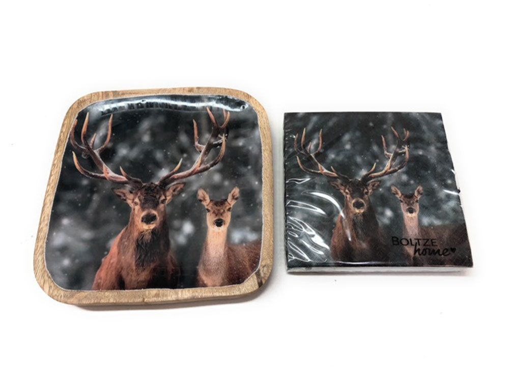 BOLTZE GRUPPE GmbH Dekoteller Teller August Hirsch und Reh Mangoholz (2 St)