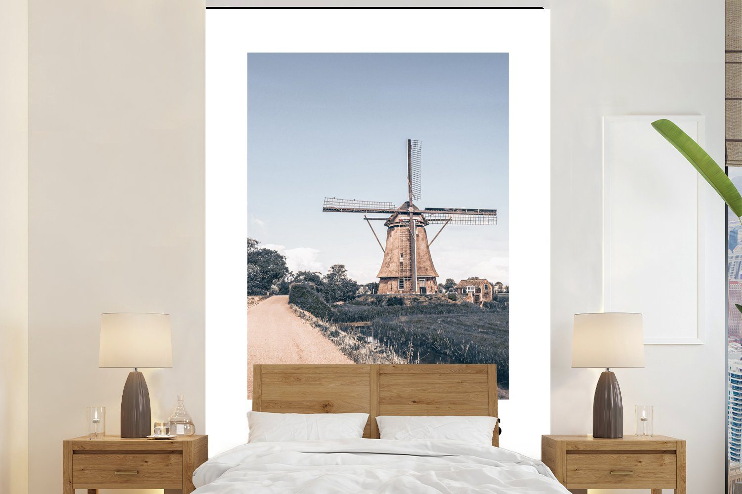 MuchoWow Fototapete Niederlande - Windmühle - Vintage, Matt, bedruckt, (3 St), Montagefertig Vinyl Tapete für Wohnzimmer, Wandtapete