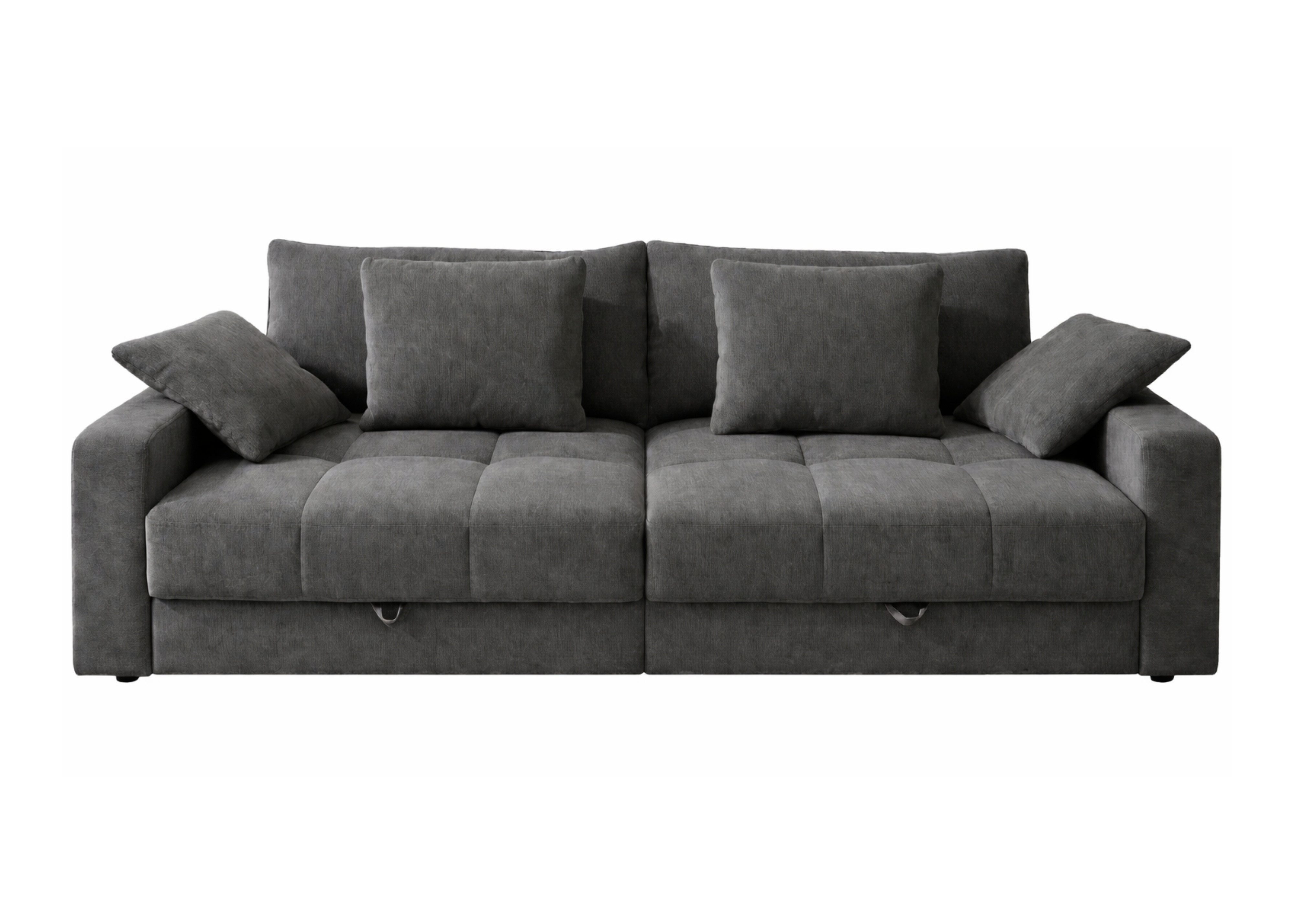 luma-home Big-Sofa 15243, Lounge Couch B284/T113/H84 cm, Wellenunterfederung, markante Steppungen, 2 Bettkästen, Bezug Chenille in Grau