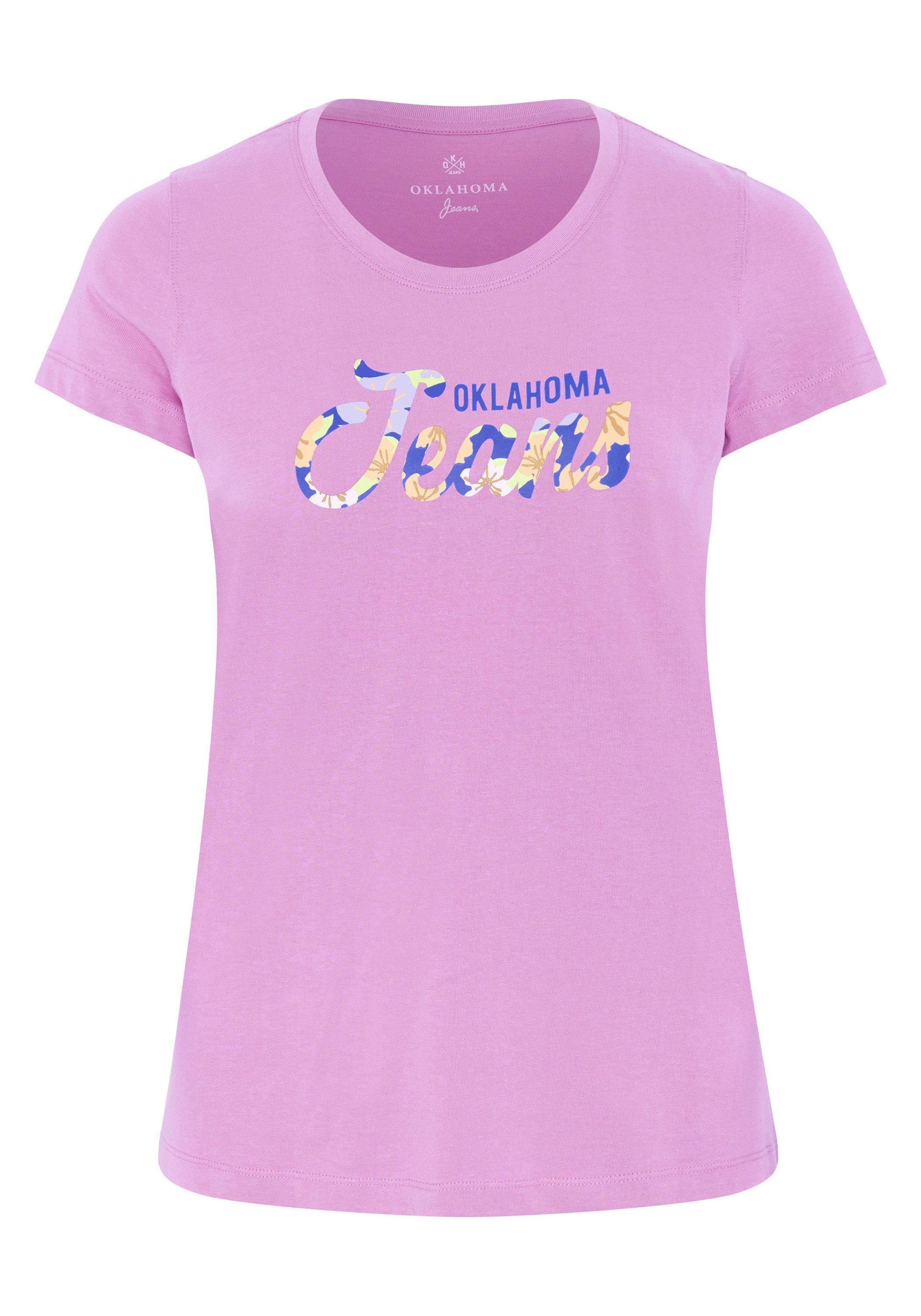 Oklahoma Jeans Print-Shirt mit floralem Label-Akzent 16-3116 Opera Mauve