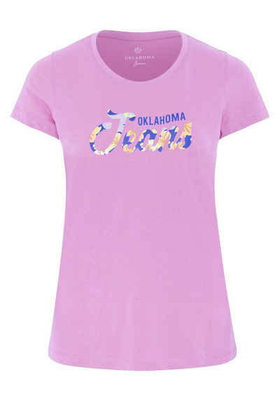 Oklahoma Jeans Print-Shirt mit floralem Label-Akzent