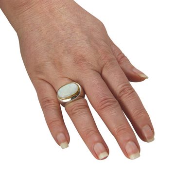 SKIELKA DESIGNSCHMUCK Silberring Opal Ring 18x12 mm (Sterling Silber 925 / Gold 585) (1-tlg), hochwertige Goldschmiedearbeit aus Deutschland