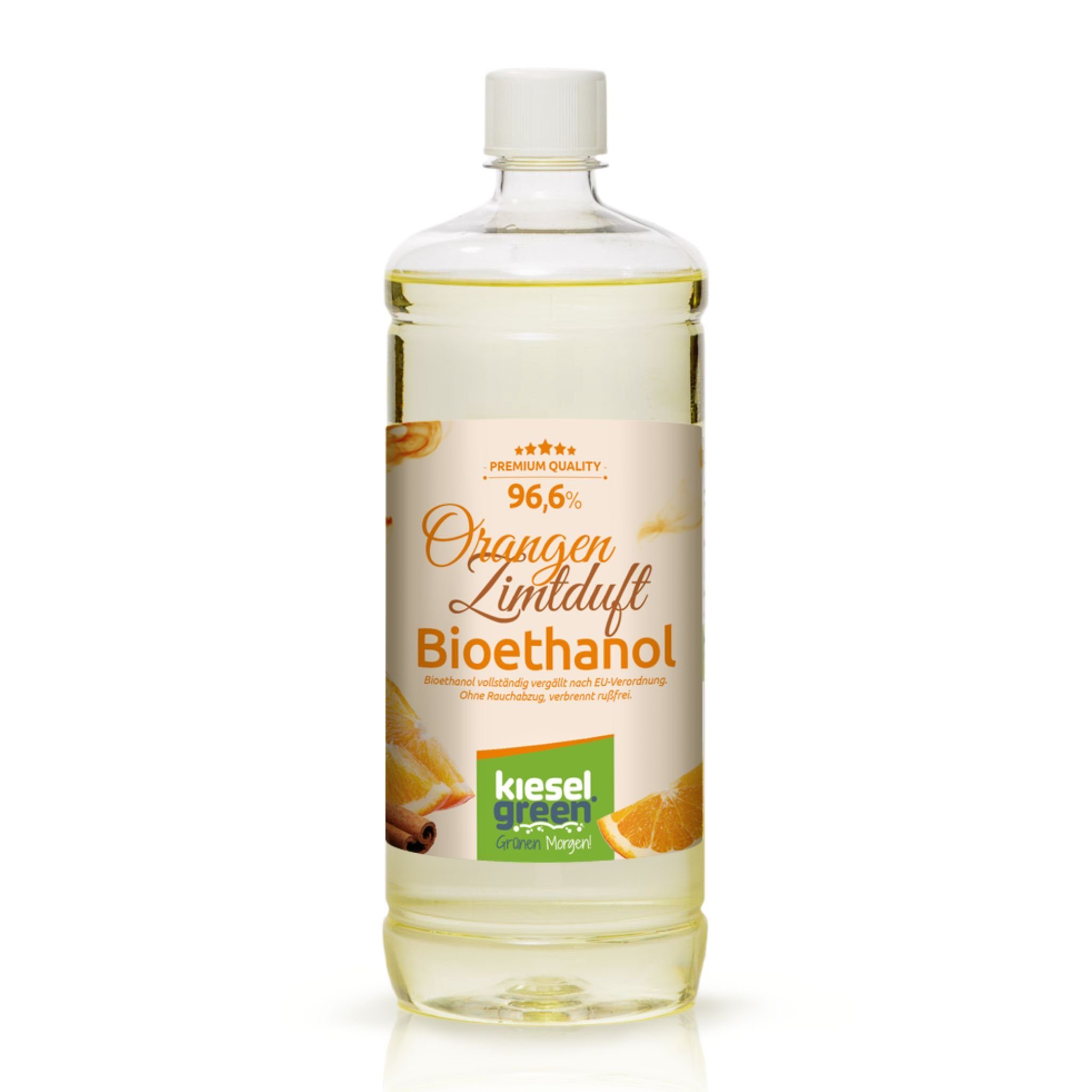 KieselGreen Bioethanol KieselGreen Bioethanol Flasche 1 Liter mit Duft für Ethanol-Kamin Orange-Zimt