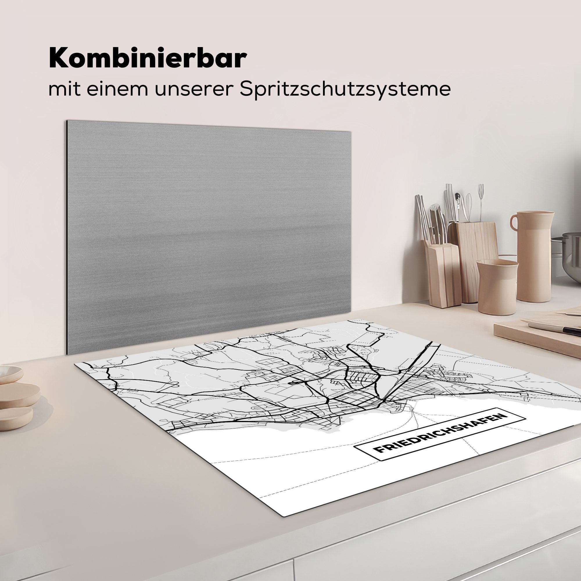 küche cm, Deutschland für - Vinyl, Friedrichschafen Herdblende-/Abdeckplatte MuchoWow - Arbeitsplatte 78x78 Karte, (1 - Ceranfeldabdeckung, tlg), Stadtplan