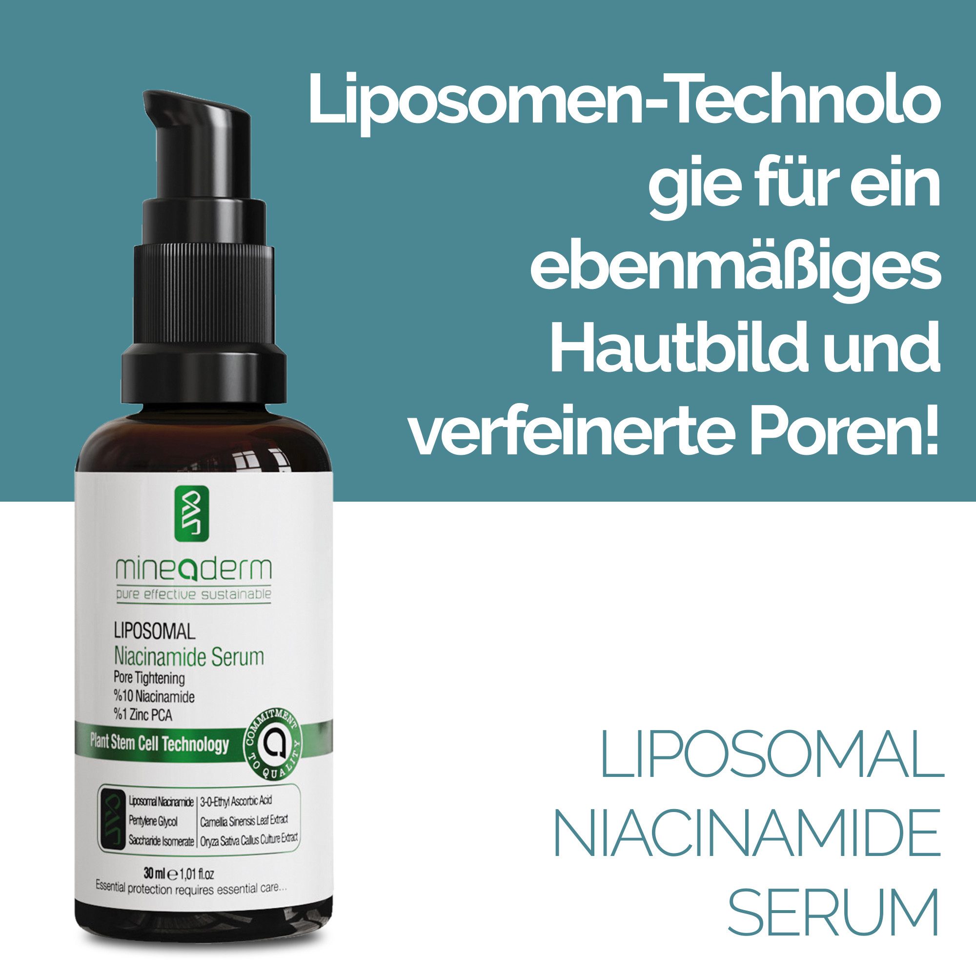 mineaderm Gesichtsserum Liposomal Niacinamide Serum, %10 Niamicide + %1 Zinc PCA, 1-tlg.