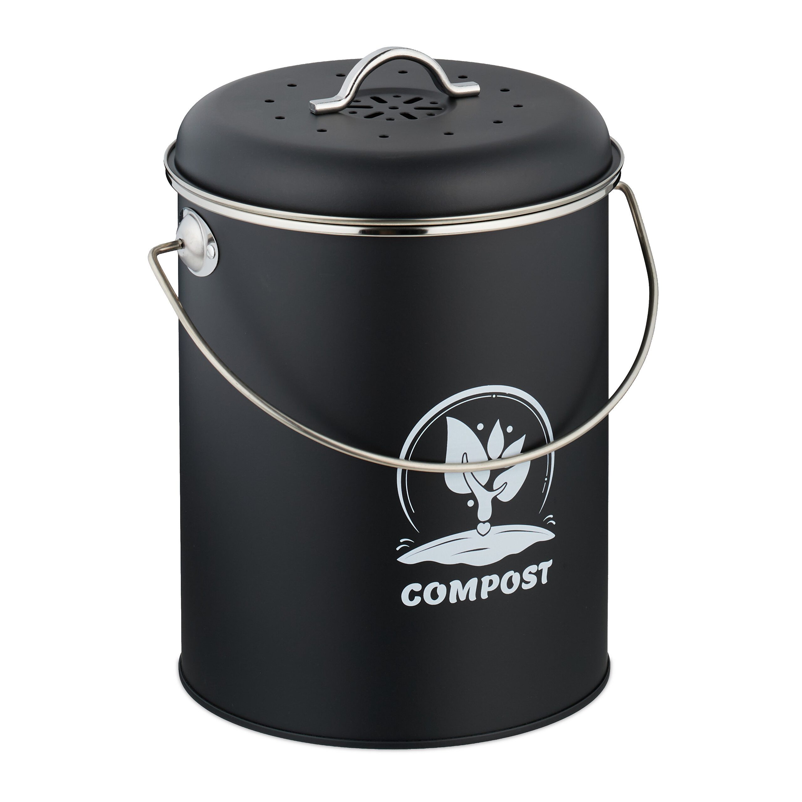 relaxdays Biomülleimer Komposteimer mit Geruchsfilter 5,5 Liter, schwarz