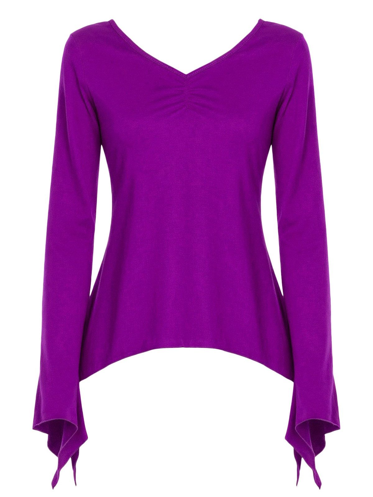 Vishes Zipfelshirt Damen Langarm Zipfelärmel V-Ausschnitt Jersey Alternative Mode, Boho, Hippie, Ethno, Festival