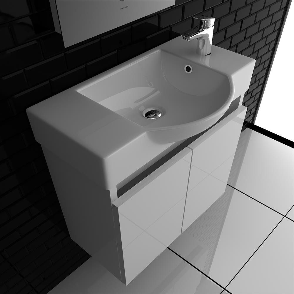 Alpenberger Waschtisch Waschtisch mit Unterschrank Weiss, Soft-Close 55cm Stauraum Gäste-WC (Waschbecken mit Unterschrank für Gäste WC, 2-St., Gäste WC Waschtis – Bild 4 von 5