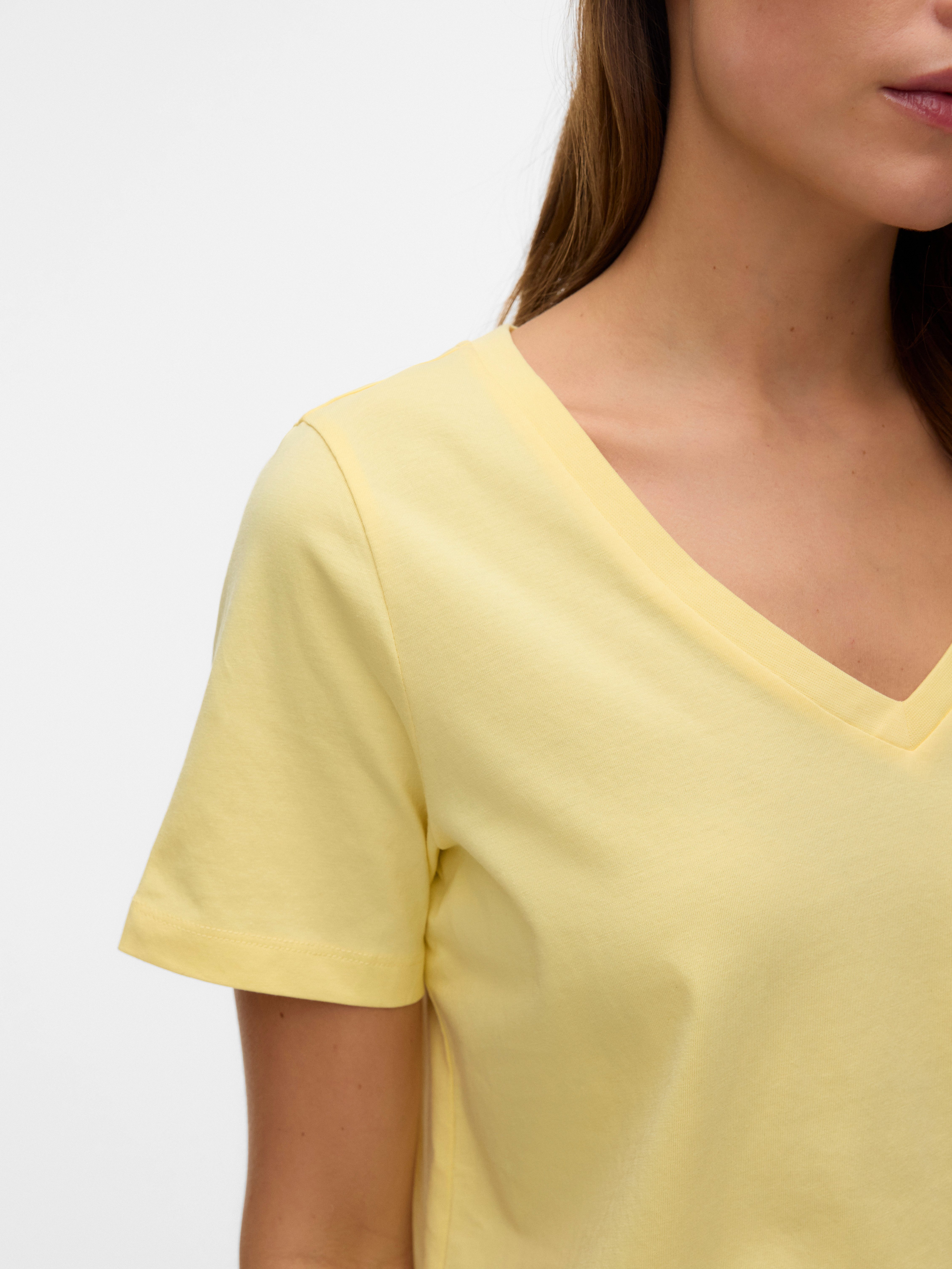 Vero Moda Kurzarmshirt VMPAULINA SS V-NECK T-SHIRT JRS NOOS Baumwolle