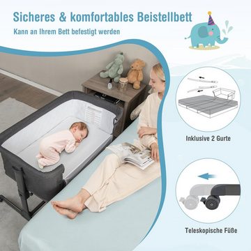 COSTWAY Beistellbett 3 in 1 Babywiege, 2 Ebene, 5 fach verstellbar