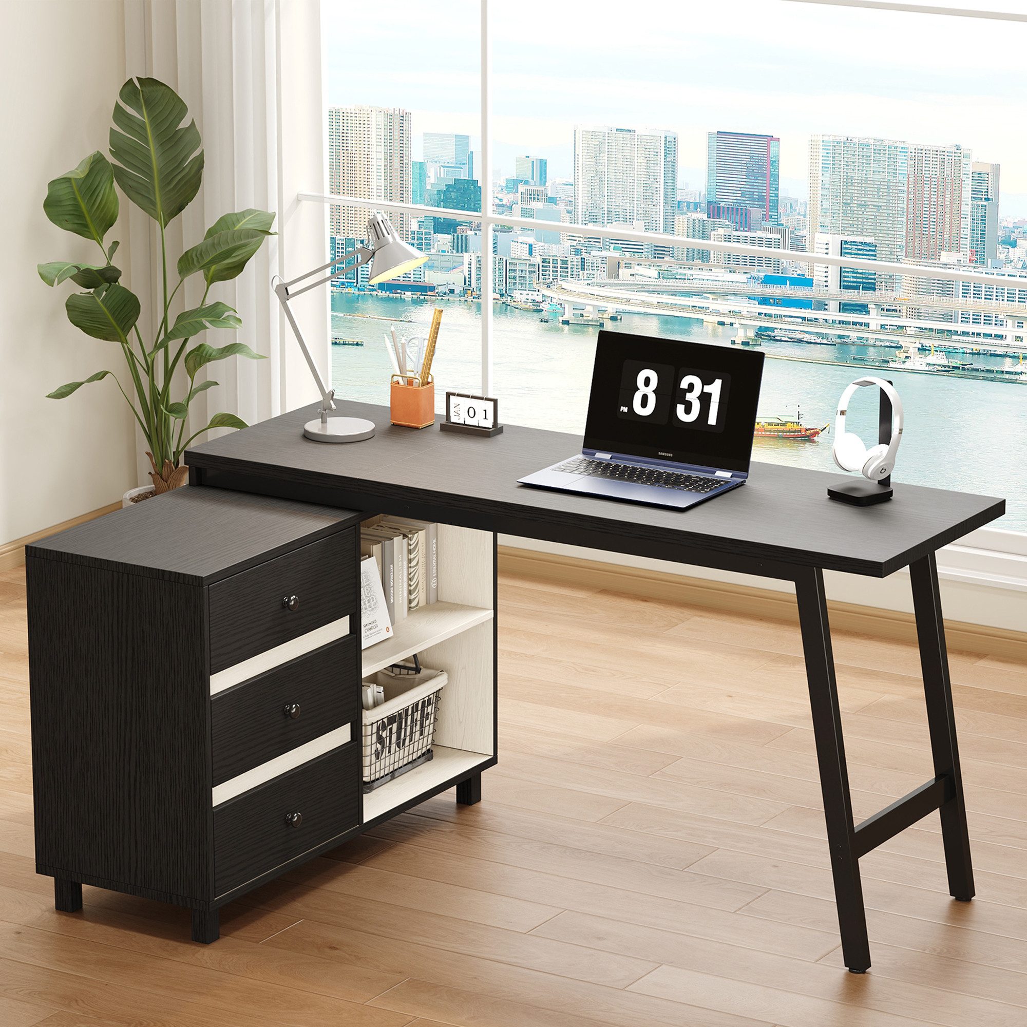 i@home Schreibtisch Homeoffice-Schreibtische (1-St., 3 geräumige Schubladen, 2 offene Regale), Eckschreibtisch 150×100×76 cm L-Form für Arbeitszimmer Studenten