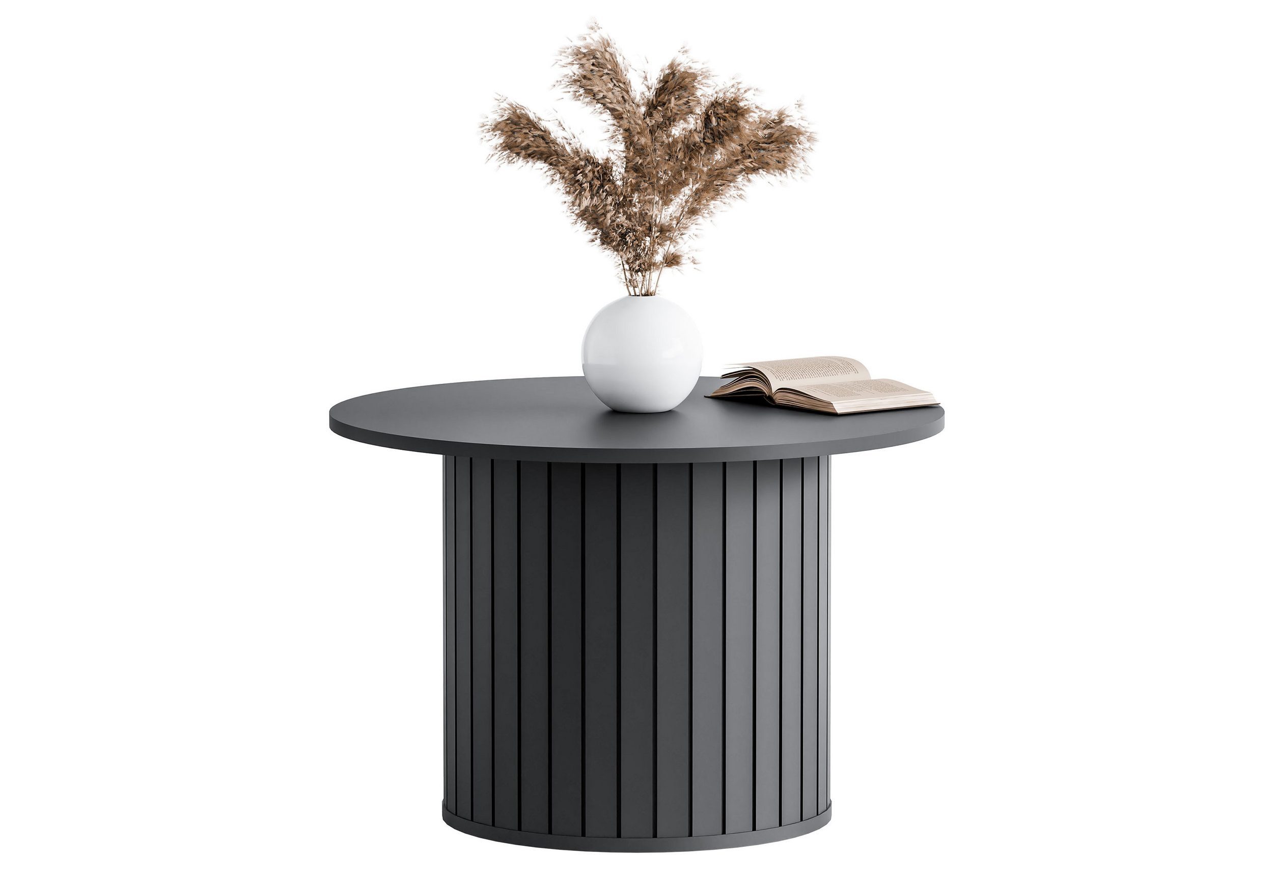 yourhouse24 Couchtisch LINNEA Rund Ø70cm Säule Lamellen Kaschmir/Schwarz (1 günstig online kaufen