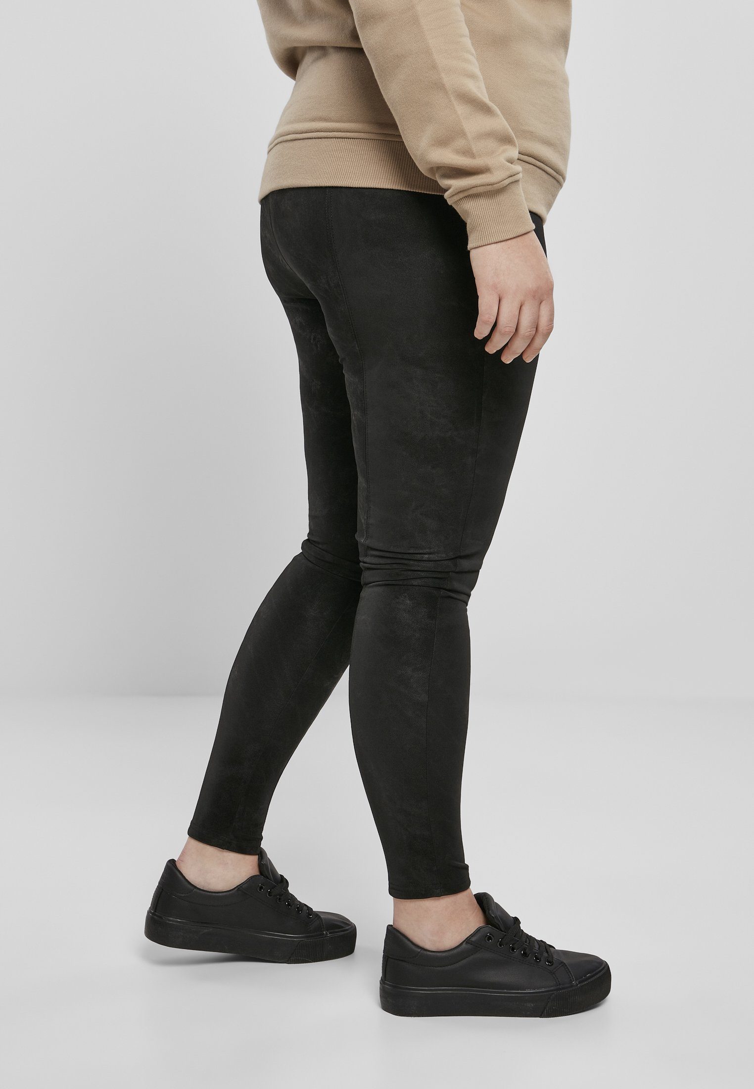 URBAN CLASSICS Leggings Pants Faux (1-tlg) Washed Ladies black Damen Leather