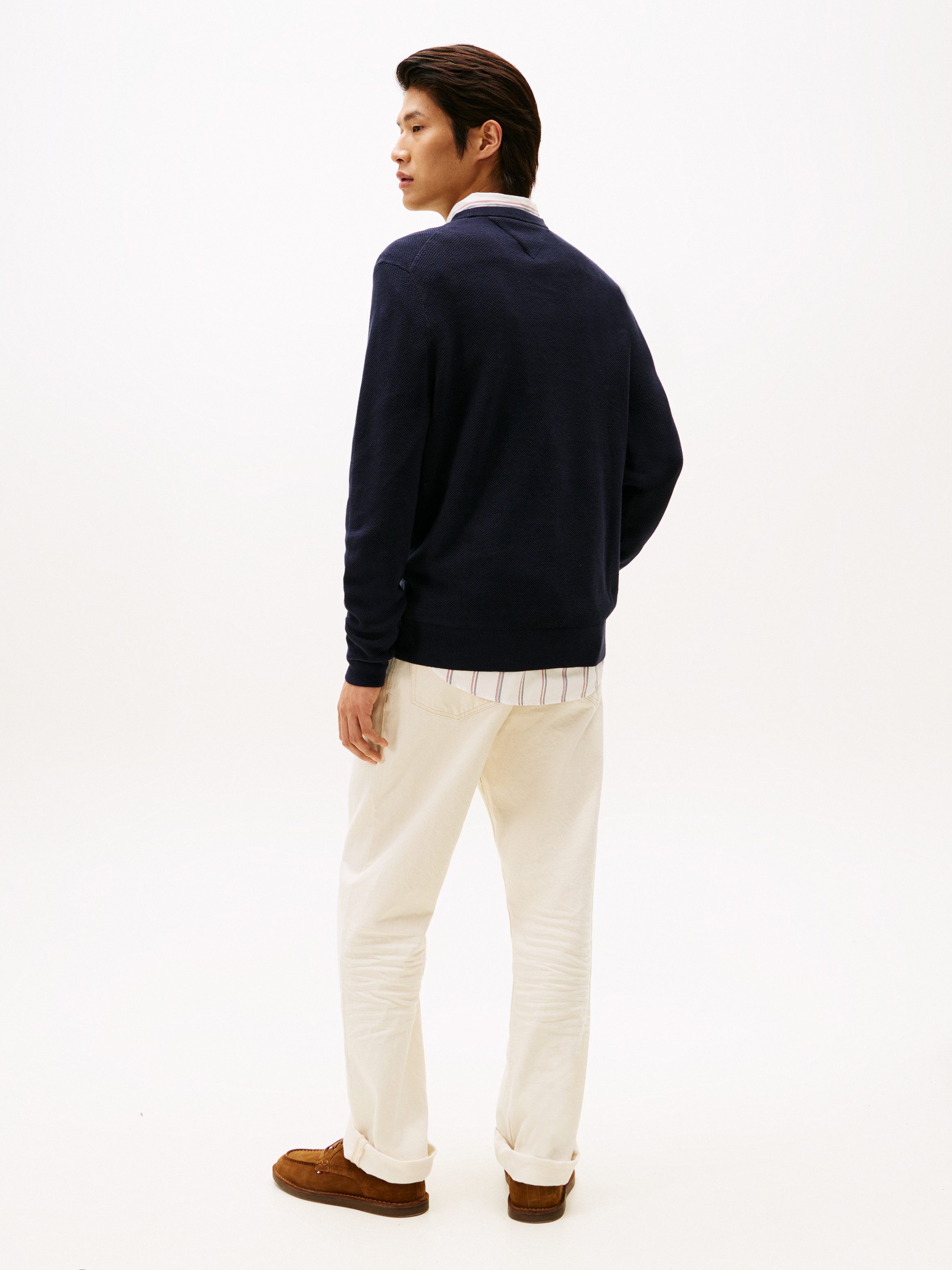 Tommy Hilfiger Rundhalspullover ESSENTIAL STRUCTURE CREW NECK mit Struktur und Label unifarben, casual, regular fit, Baumwolle, Rundhals