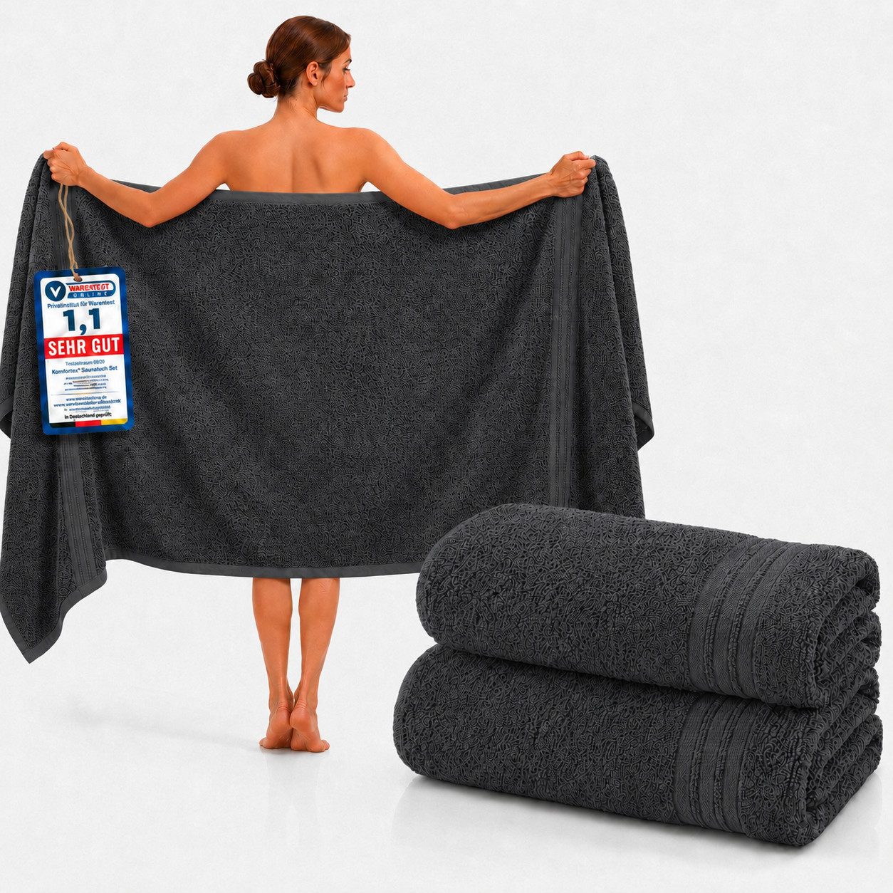 Komfortec Saunatuch 2er Set extra Große - Premium Badetuch - 80x200 XXL, Frottee (2-St), extra Große, 100% Baumwolle, Weich, Schnelltrocknend
