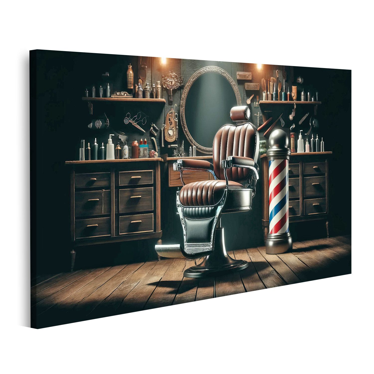 islandburner Leinwandbild Klassischer Friseurstuhl in einem nostalgischen Barber Shop Salon