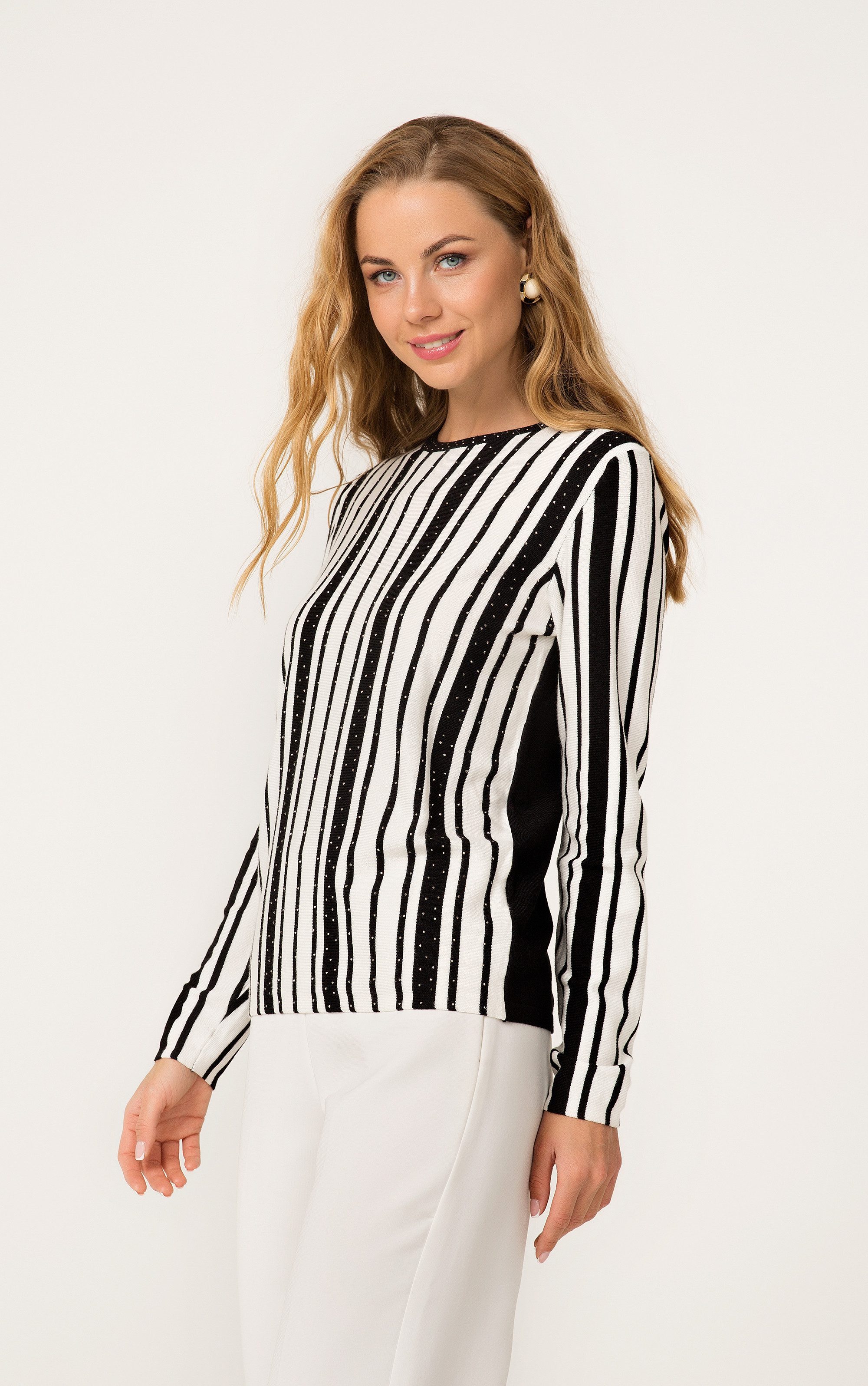 Strickpullover mit Streifen und Strassdetails