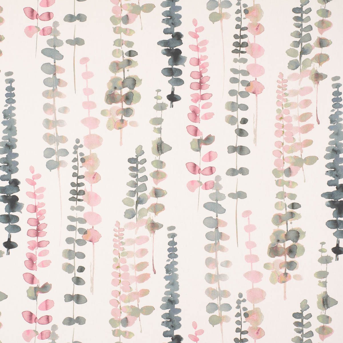 Prestigious Textiles Stoff Dekostoff Baumwolle Ranken Blätter Aquarell weiß grün rosa 1,37m, allergikergeeignet