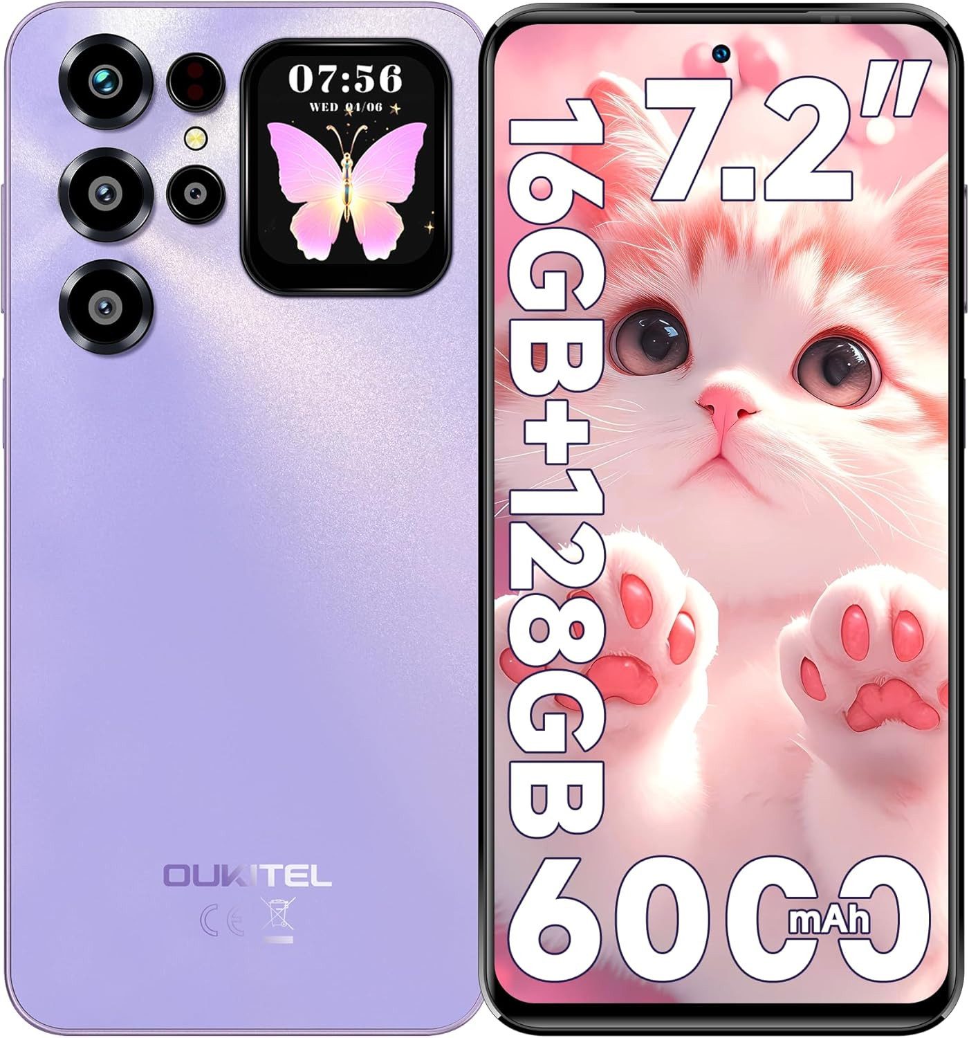 OUKITEL C68 Plus Android 15 Smartphone (18,28 cm/7.2 Zoll, 128 GB Speicherplatz, 64 MP Kamera, 6000mAh, 16(4+12)GB+128GB /1TB, 7.2" HD+ 120Hz, Dual SIM/ OTG/ GPS)