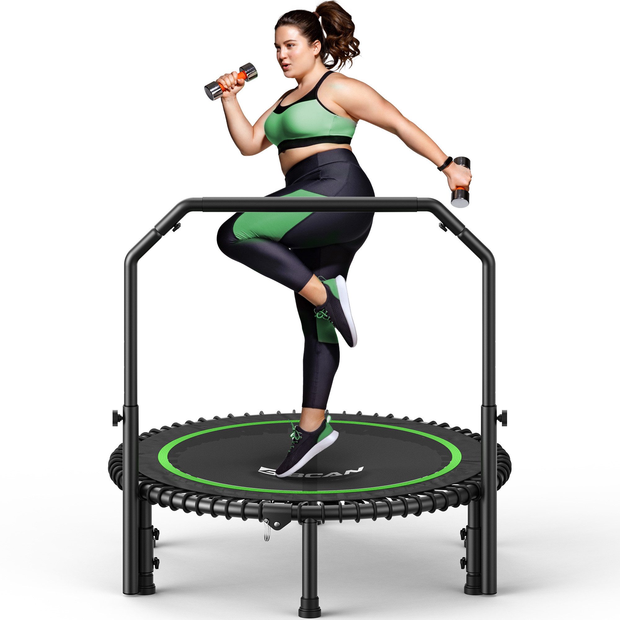 BCAN Fitnesstrampolin Rebounder-Trampolin Erwachsene, 102/122cm 204/250kg, Ø 102 cm, (1 tlg), Bungee-Seilen Verstellbarer Griff Indoor&Outdoor