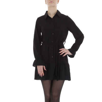 Ital-Design Minikleid Damen Party & Clubwear (85764934) Volants Chiffon Crinkle-Optik Blusenkleid in Schwarz