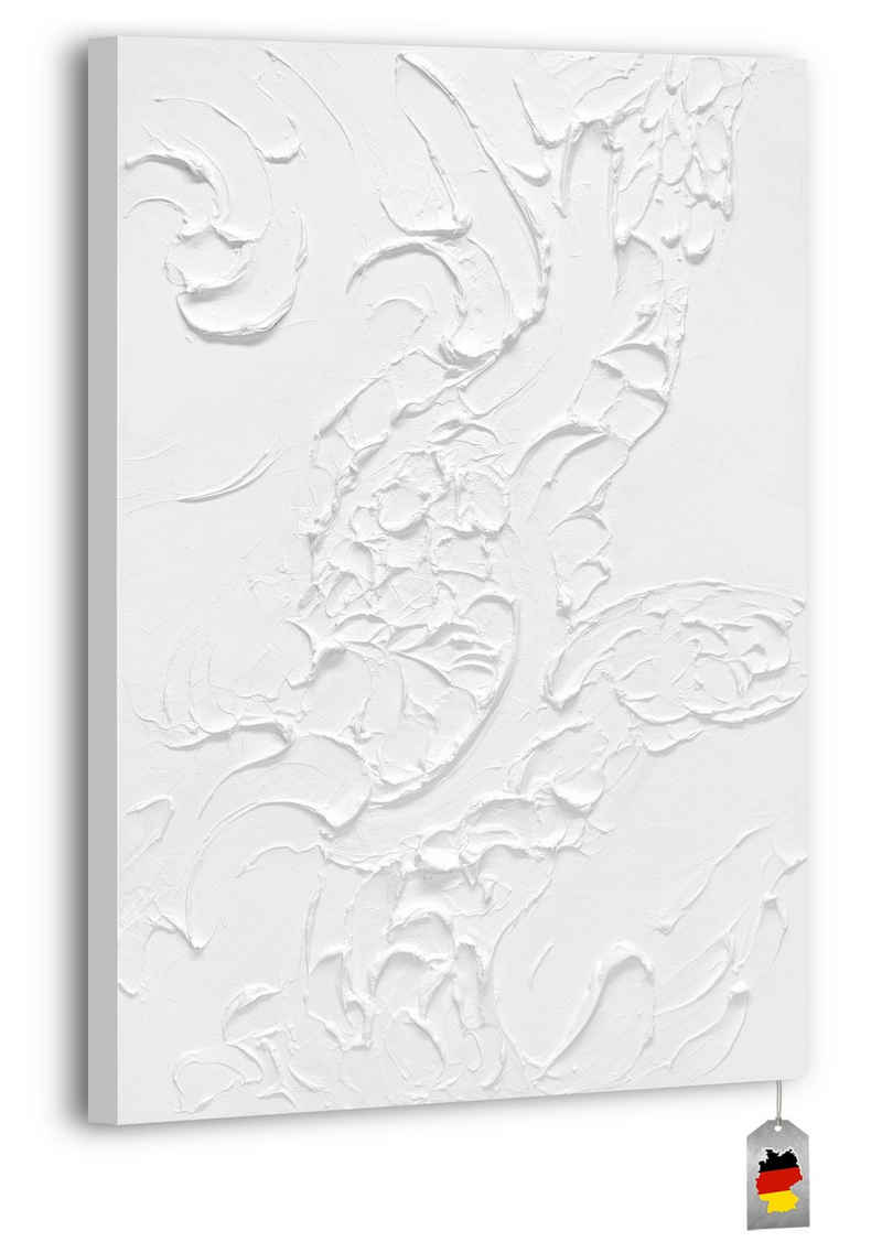 YS-Art Gemälde Life VI, Abstraktion, Vertikales Leinwand Bild Handgemalt Abstrakt Ton in Ton Weiß