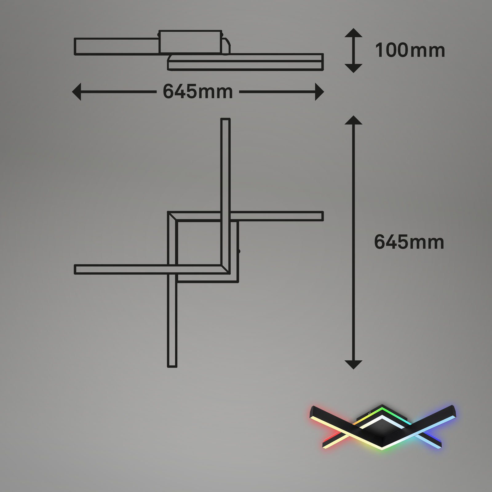 10 64, Deckenleuchte cm x Leuchten Tageslichtweiß, verbaut, CCT, 64, Backlight, schwarz, RGB Briloner 5 RGB, 5 LED LED Neutralweiß, fest Kaltweiß, x 3739-015, Fernbedienung, Warmweiß, Farbwechsler,